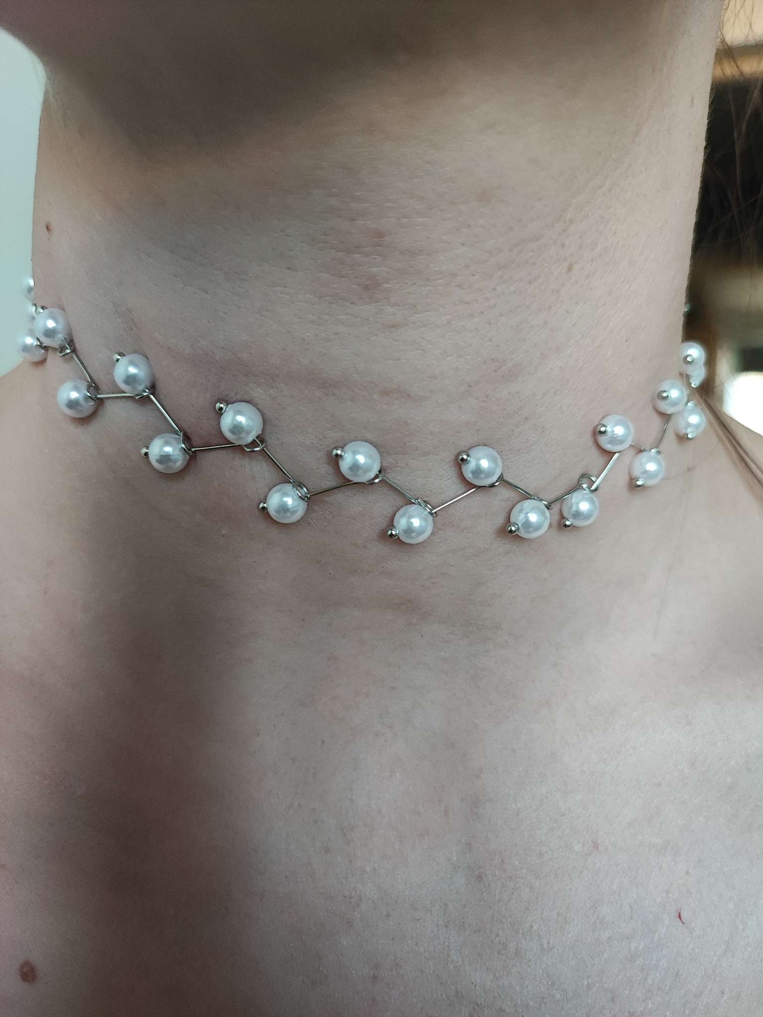 Фотография покупателя товара Бусы с жемчугом «Цветущая дорожка» шар №4, белые в серебре, L=38 см - Фото 1