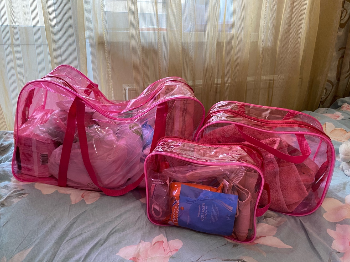 Фотография покупателя товара Набор сумок в роддом, 3 шт., цветной ПВХ, цвет розовый - Фото 19
