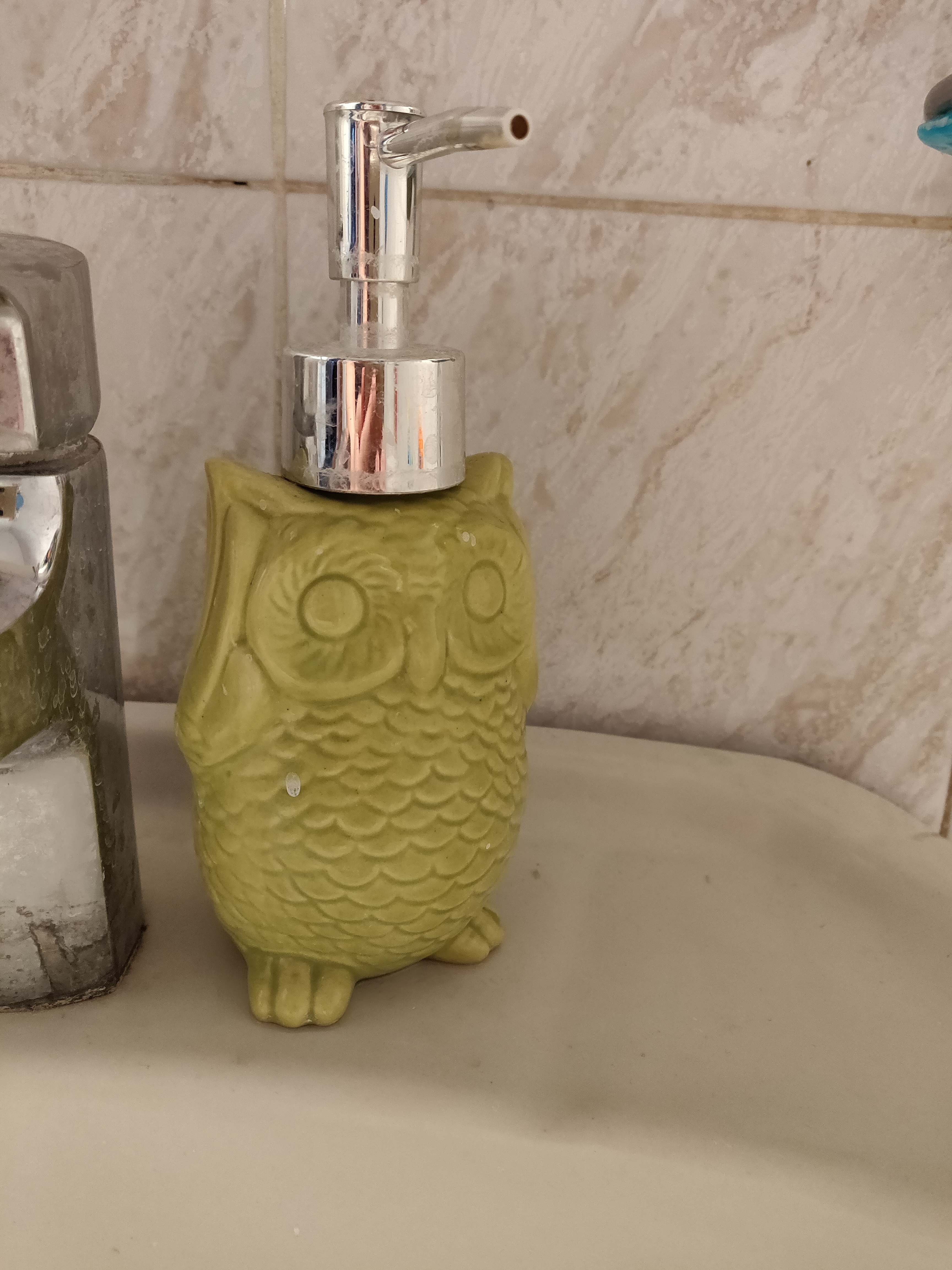 Фотография покупателя товара Дозатор для жидкого мыла Доляна «Совушка», 250 мл, цвет зелёный - Фото 1