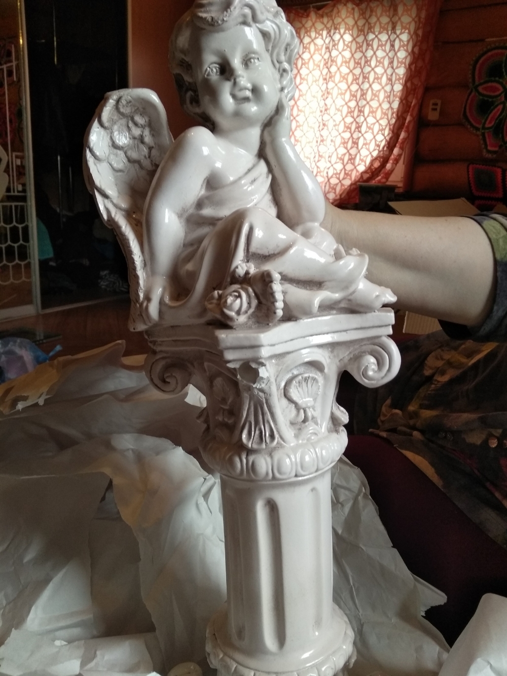 Фотография покупателя товара Светящаяся фигура "Ангел сидя на колонне" 17х51х16см - Фото 6