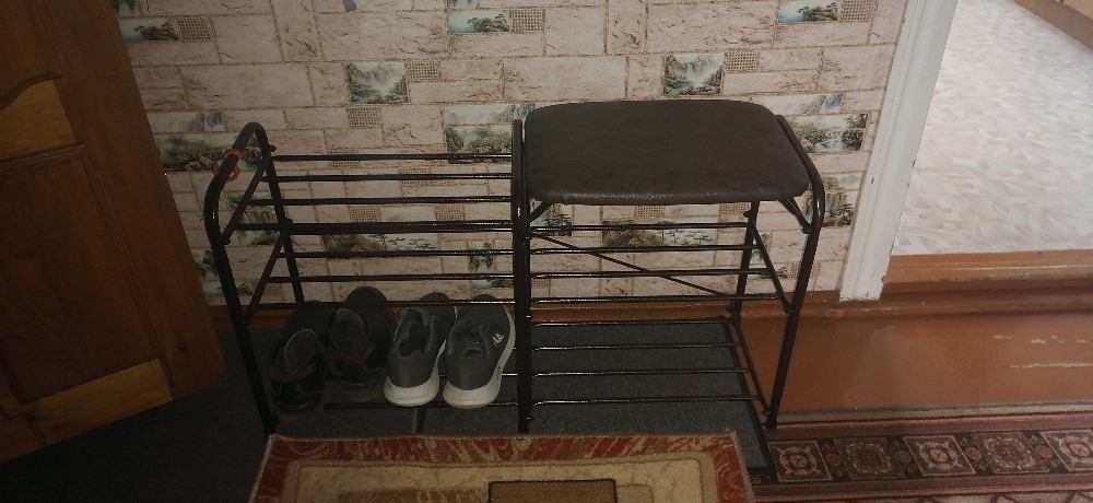 Фотография покупателя товара Подставка для обуви с сиденьем, 3 яруса, 89×30×48 см, цвет медный антик