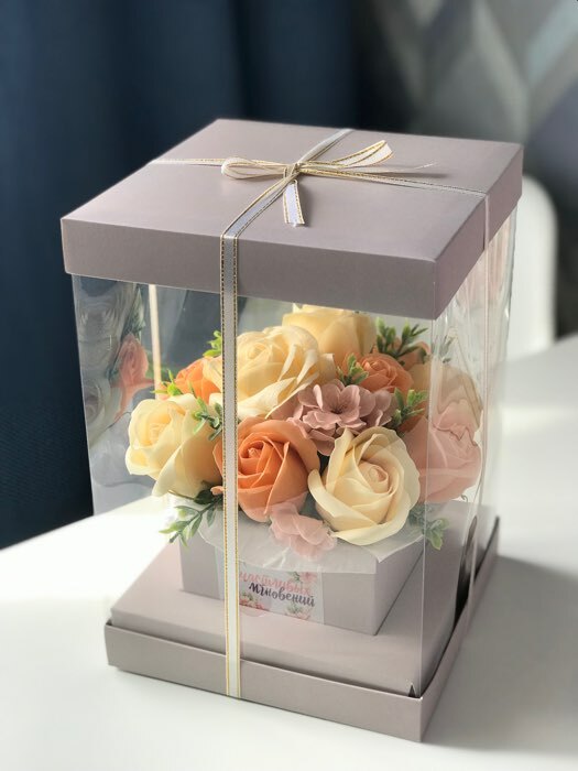 Фотография покупателя товара Коробка подарочная для цветов с вазой и PVC окнами складная, упаковка, «Серая», 16 х 23 х 16 см - Фото 4