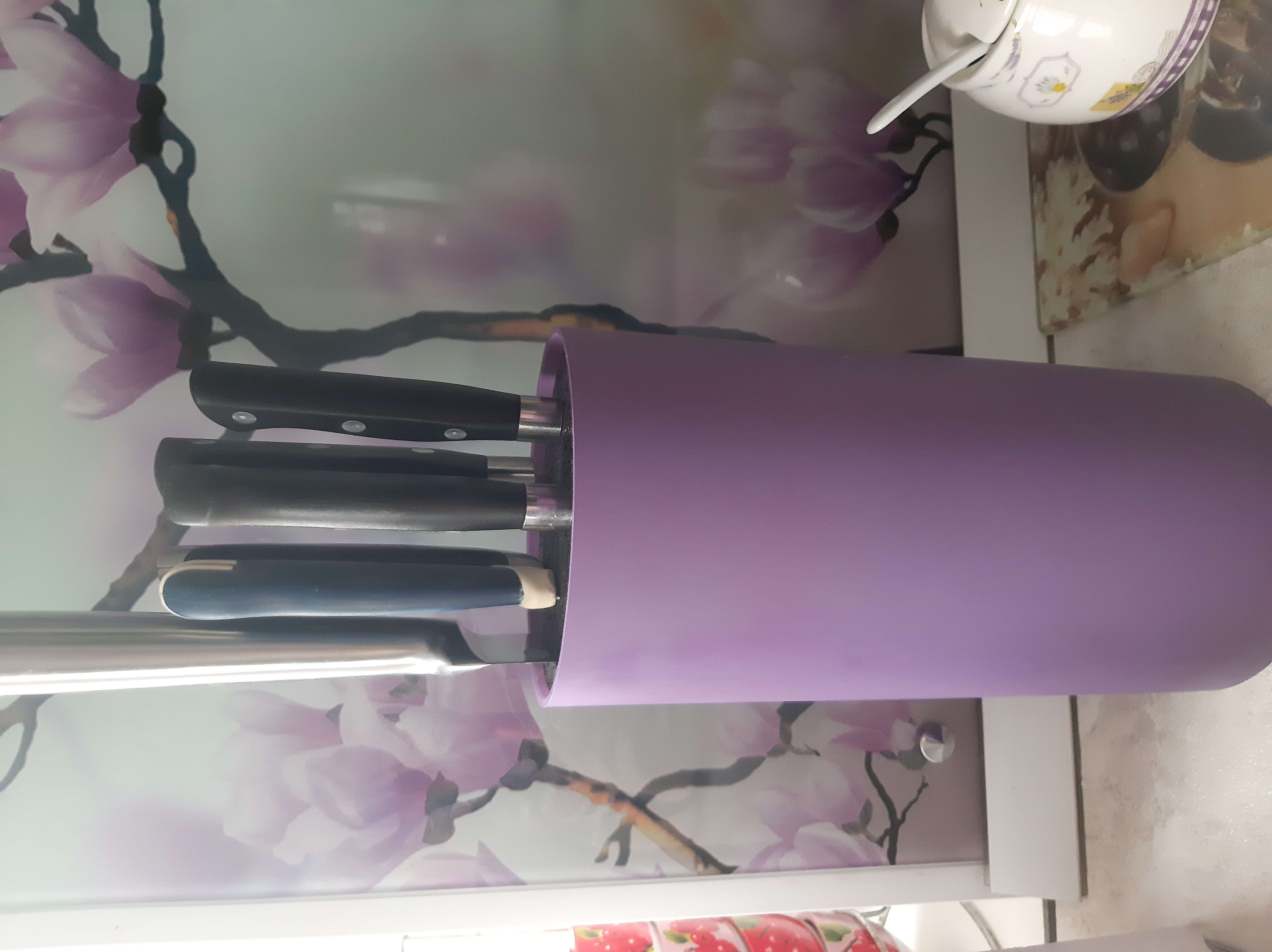 Фотография покупателя товара Подставка для ножей с наполнителем Доляна «Нео», 22×11 см, покрытие soft-touch, цвет фиолетовый - Фото 1
