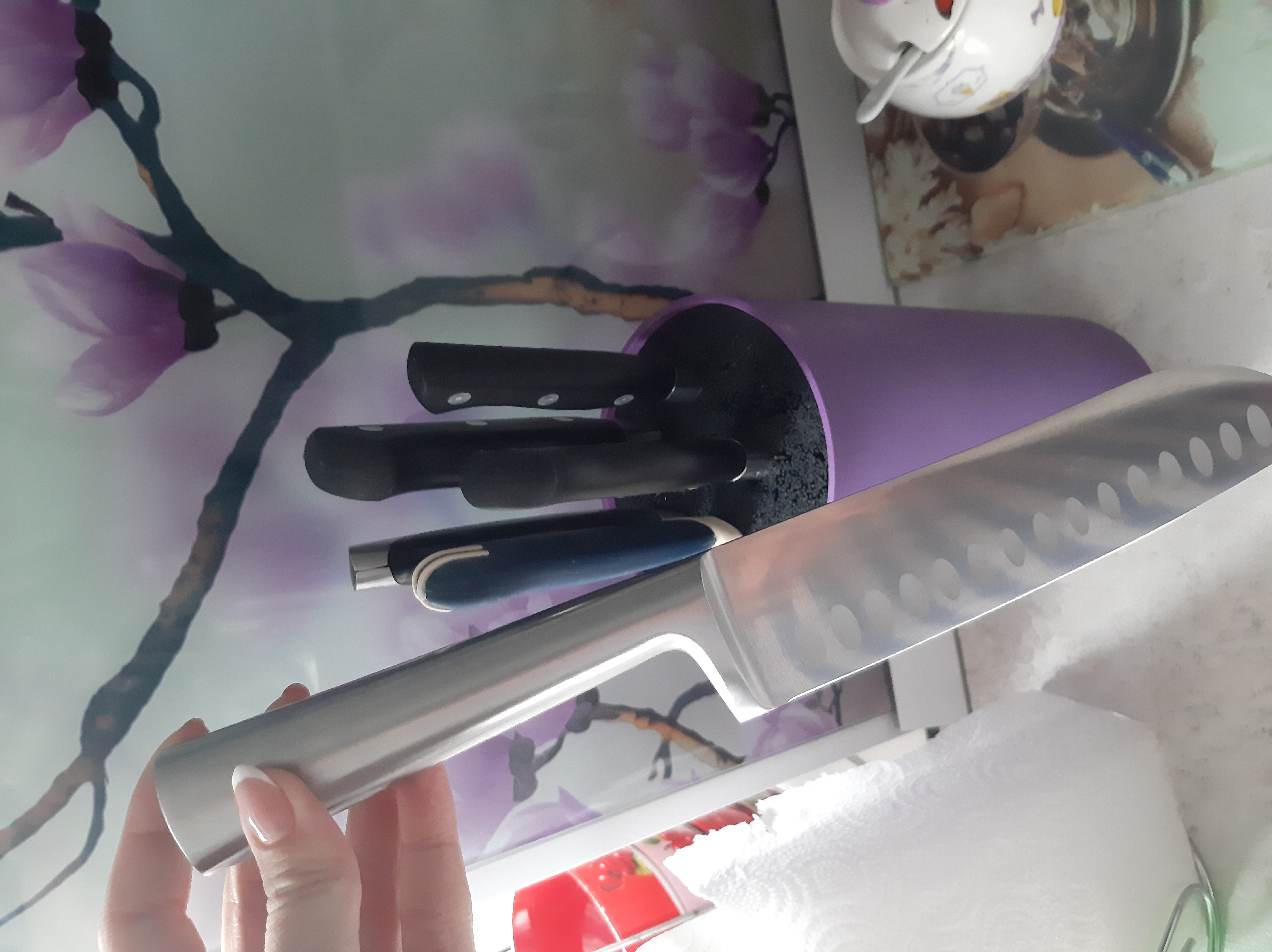 Фотография покупателя товара Подставка для ножей с наполнителем «Нео», 22×11 см, покрытие soft-touch, цвет красный - Фото 3