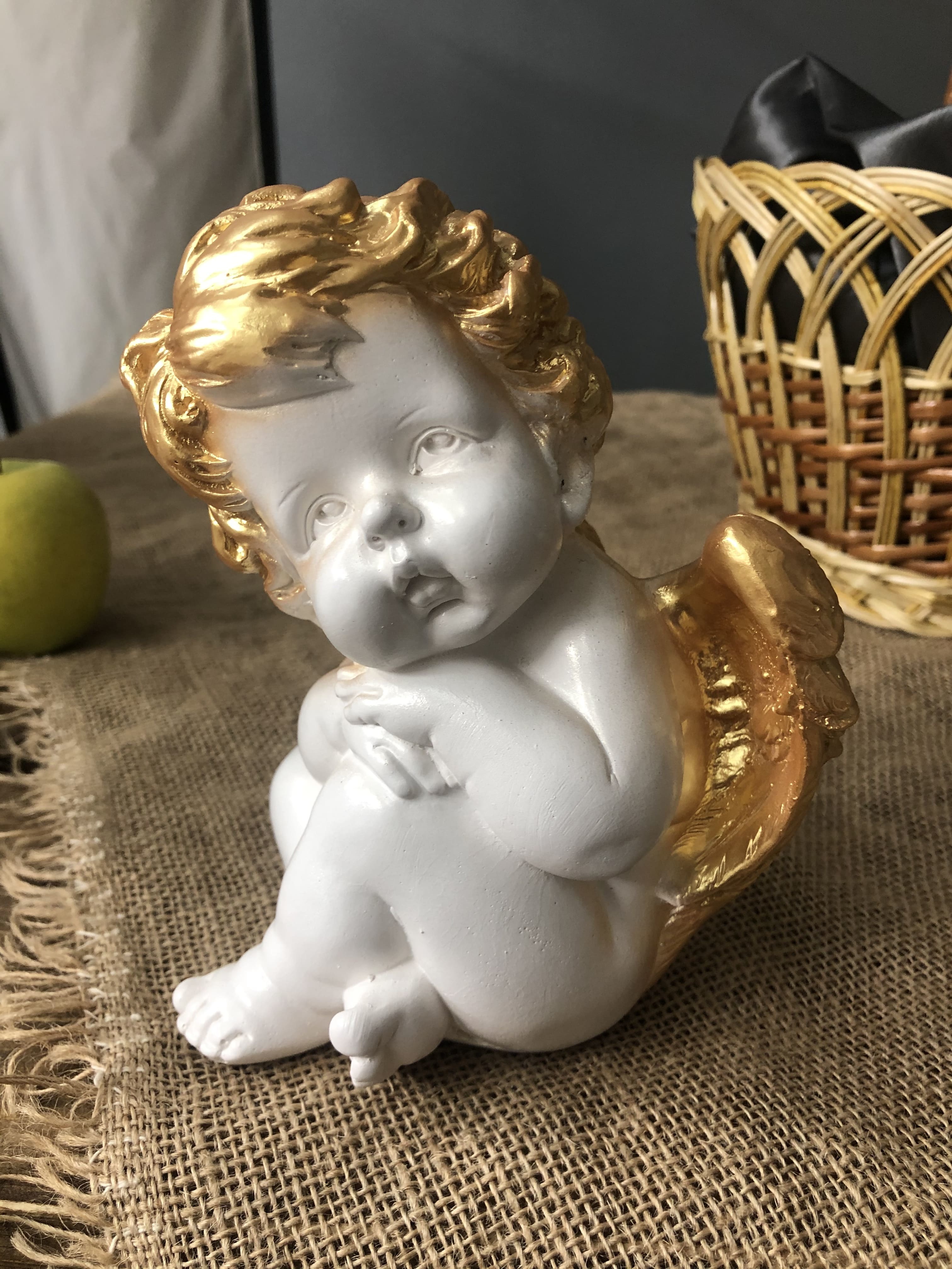 Фотография покупателя товара Сувенир "Ангел сидячий", белая с золотом, гипс, 17 см - Фото 8