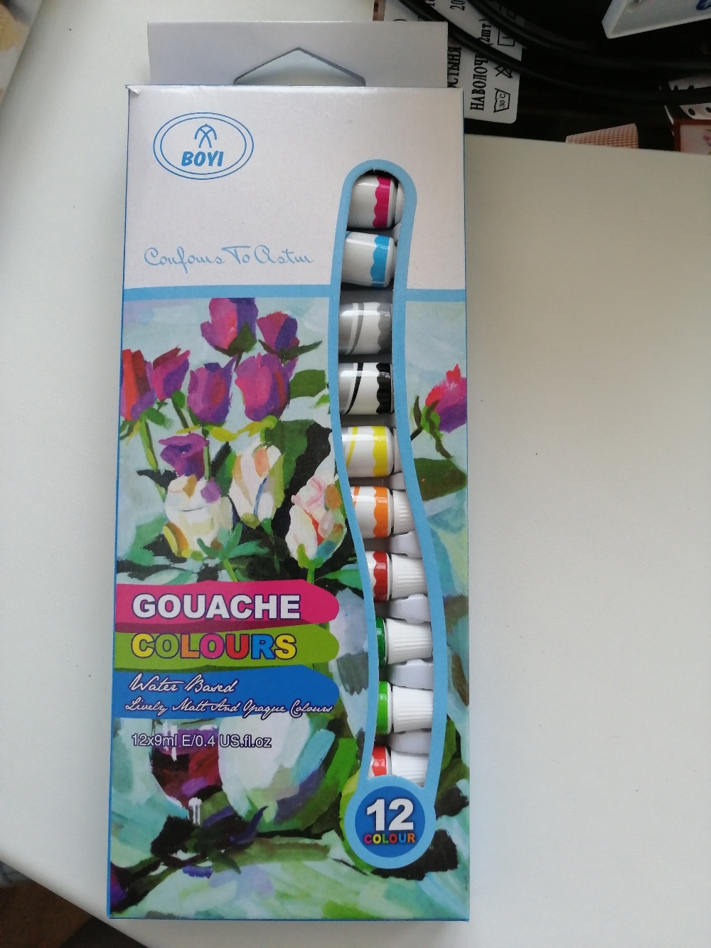 Фотография покупателя товара Краски гуашь, 12 цветов, в пластиковой тубе, 9 мл, в картонной коробке
