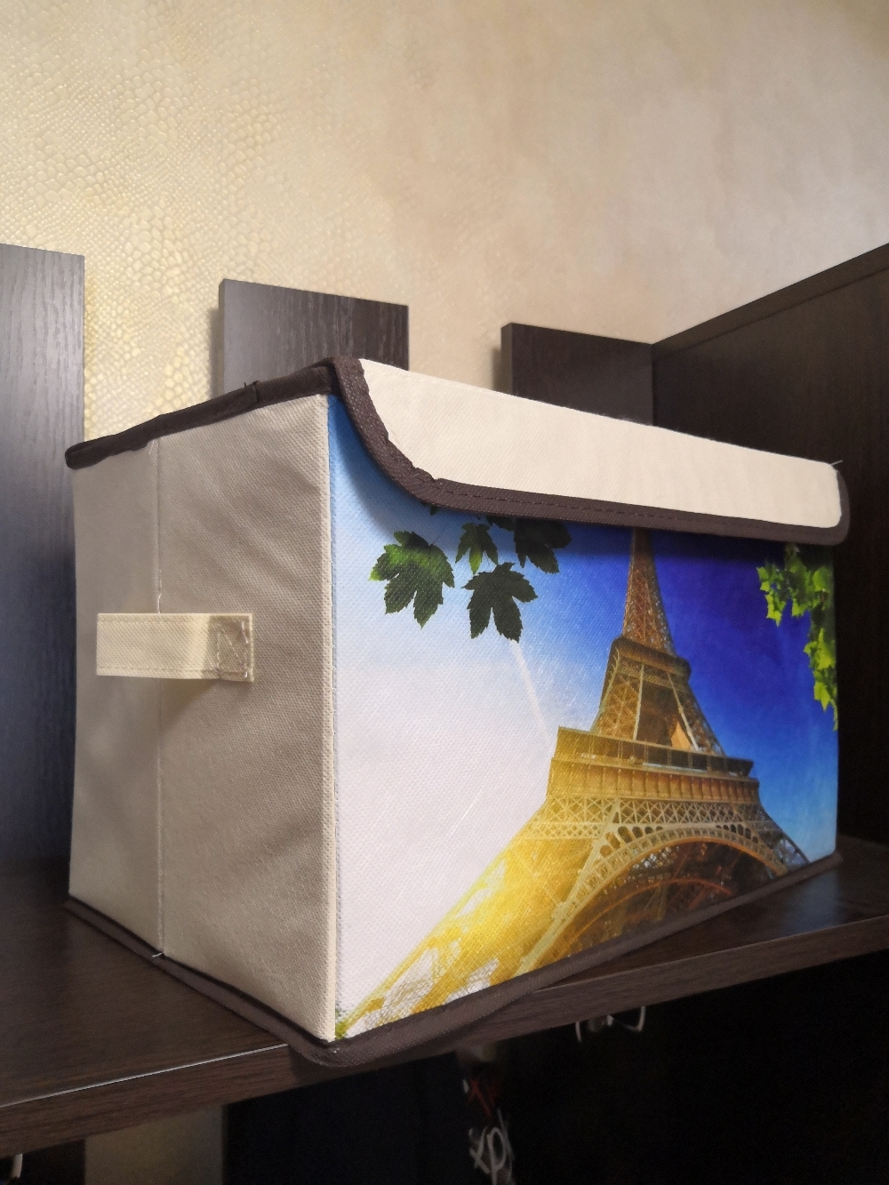 Фотография покупателя товара Короб стеллажный для хранения с крышкой «Эйфелева башня», 38×25×24 см - Фото 2