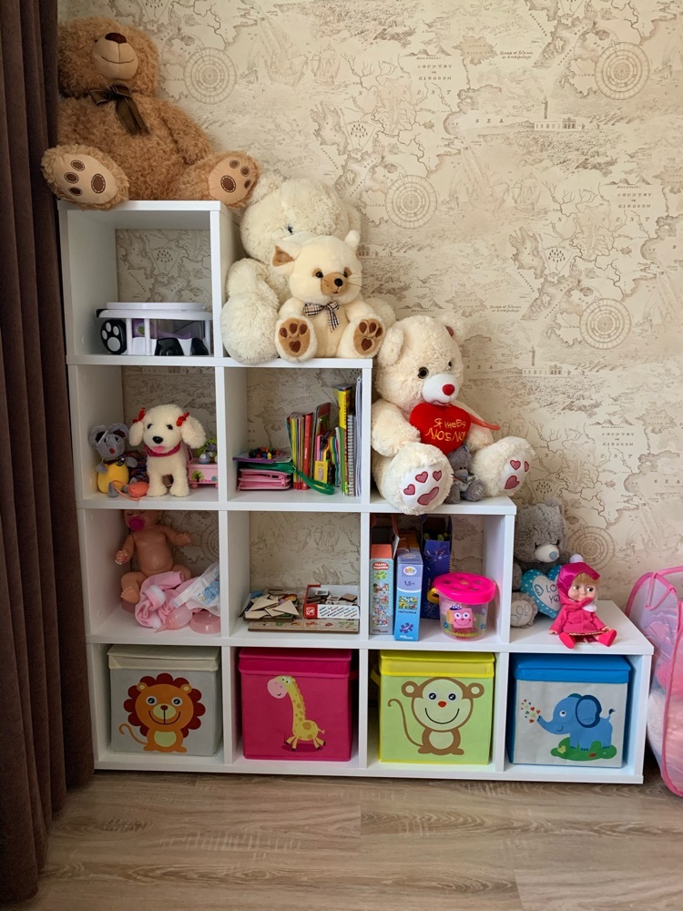 Фотография покупателя товара Короб стеллажный для хранения с крышкой «Жираф», 25×25×25 см, цвет розовый - Фото 1