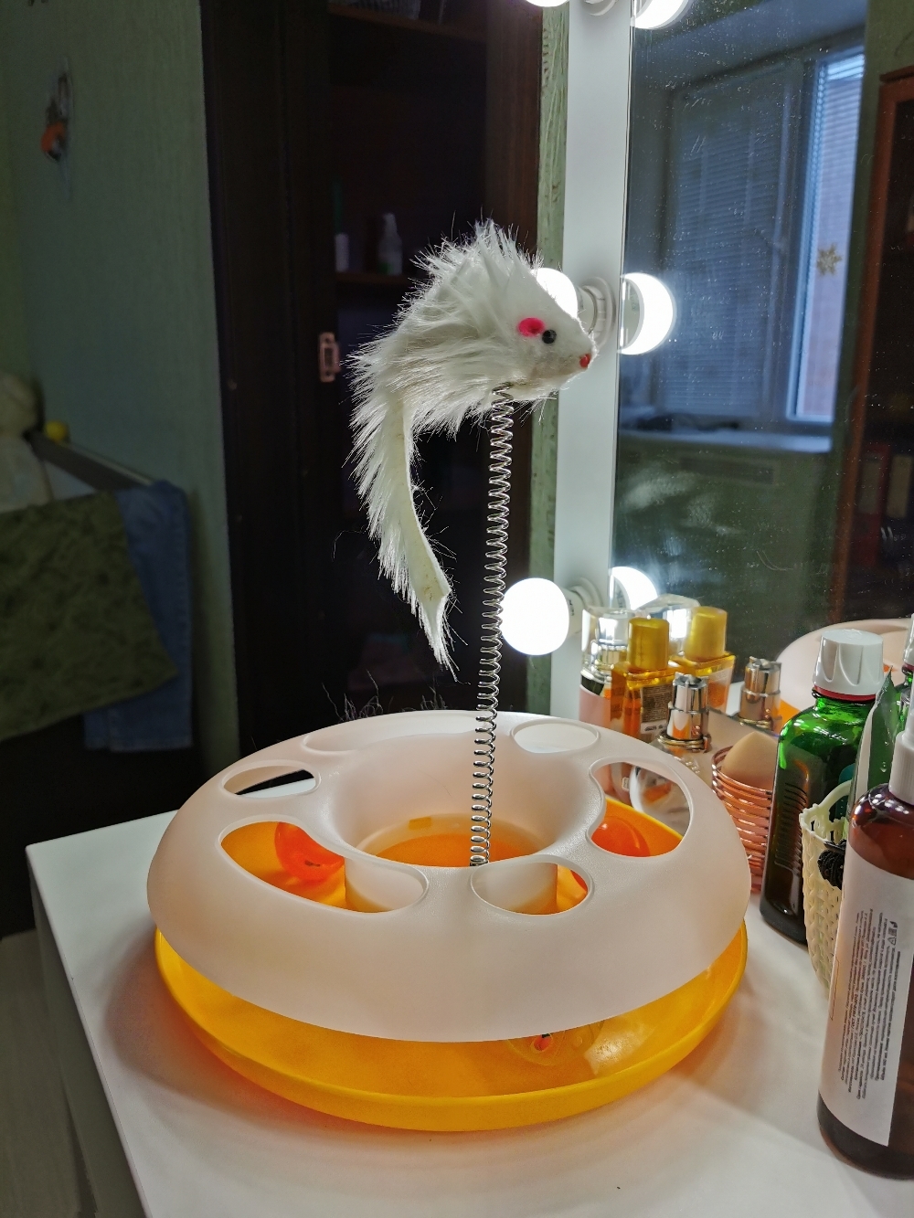 Фотография покупателя товара Игрушка для кошек "Загадочный круг" с дразнилкой и шариком, 24 х 24 х 7 см, микс цветов - Фото 2