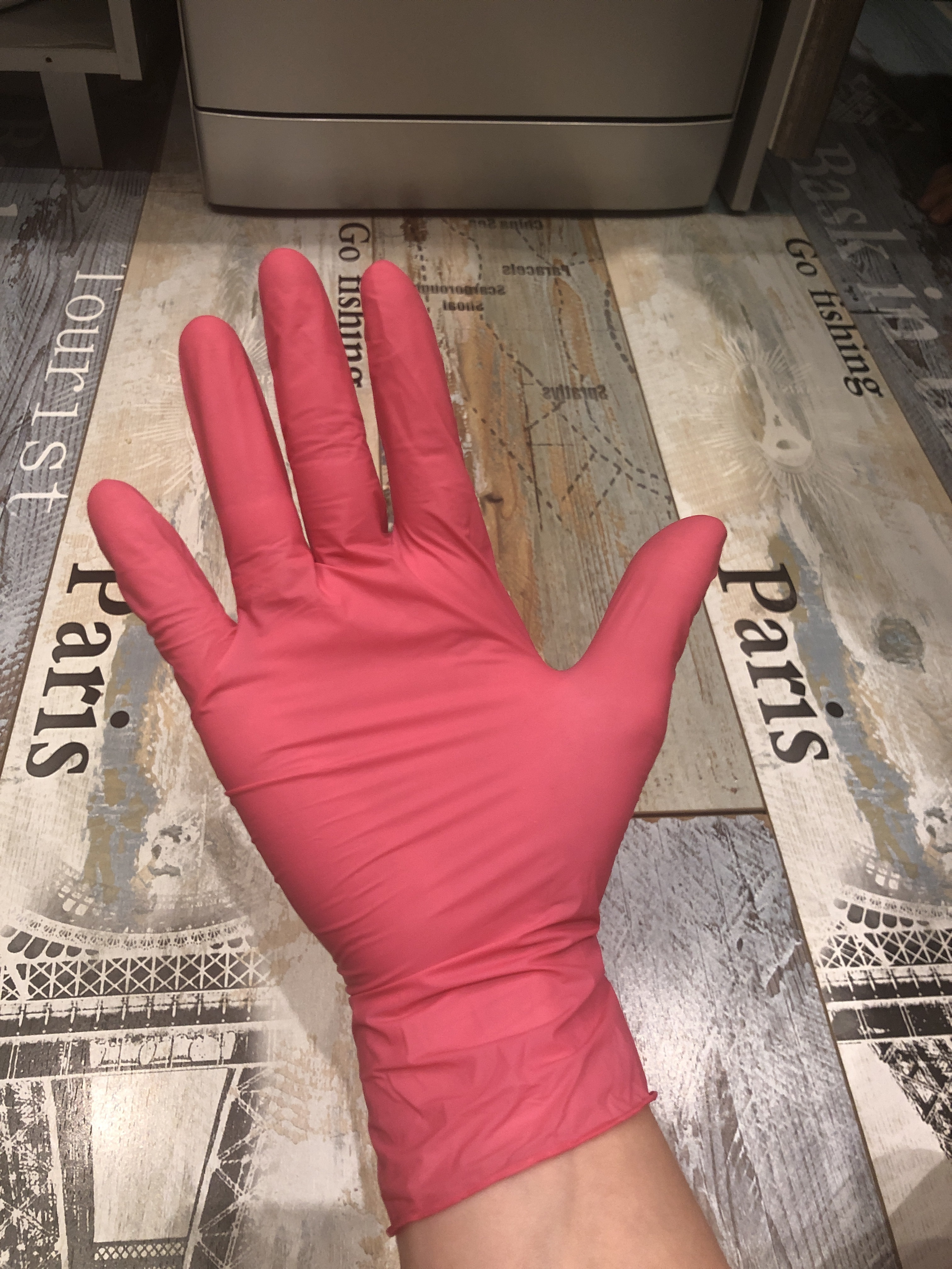 Фотография покупателя товара Набор перчаток хозяйственных Доляна, нитрил, размер L, 10 шт./5 пар, цвет розовый - Фото 2