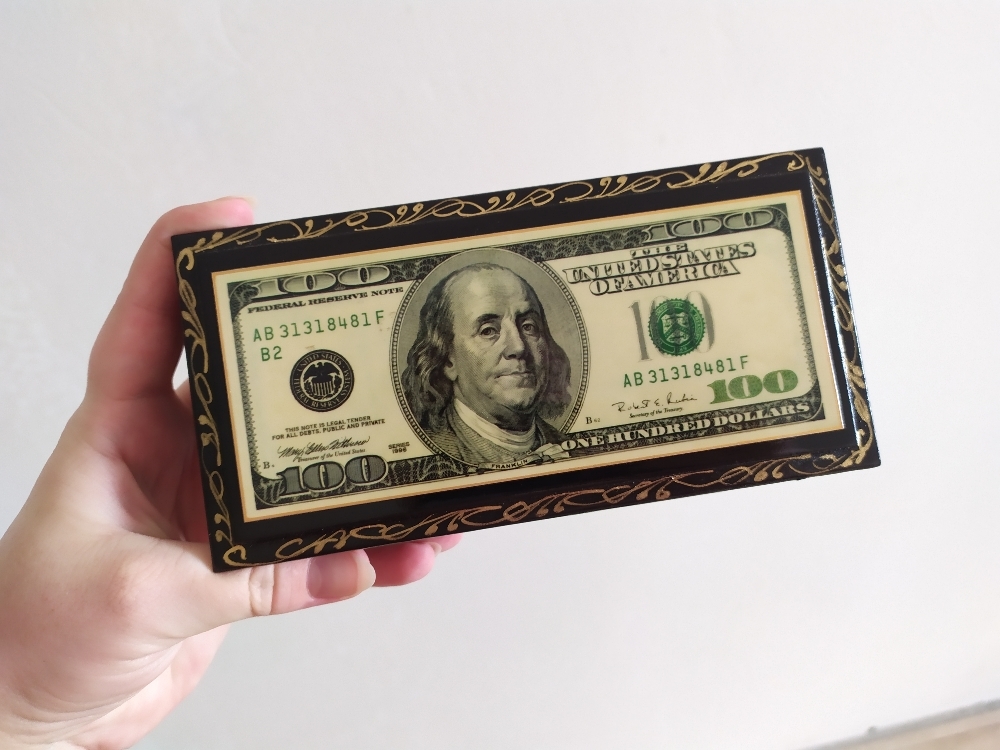 Фотография покупателя товара Шкатулка - купюрница «Доллар», 8,5×17 см, лаковая миниатюра - Фото 1