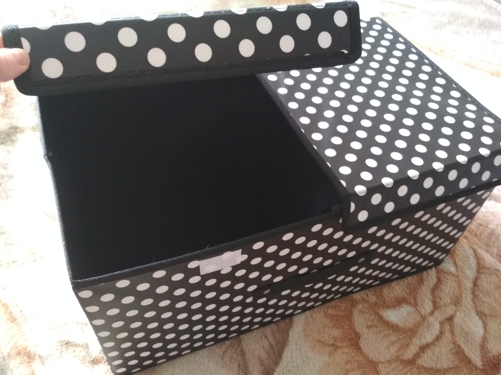 Фотография покупателя товара Короб стеллажный для хранения с двойной крышкой «Горошек», 50×30×25 см, цвет чёрно-белый - Фото 2