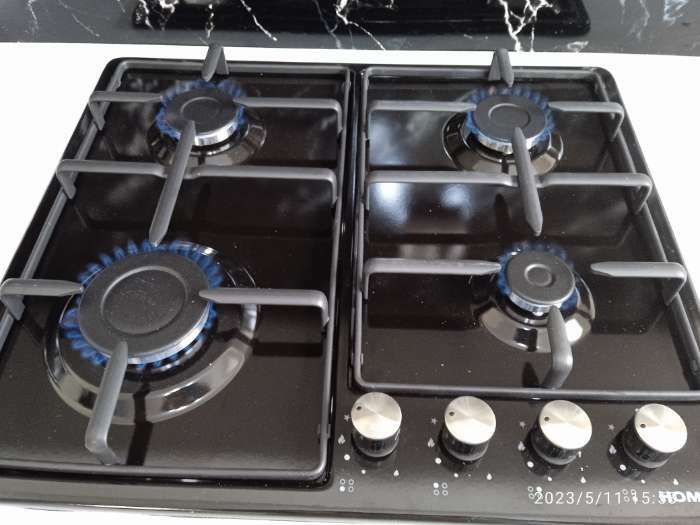 Фотография покупателя товара Варочная поверхность HOMSair HGE643BK, газовая, 4 конфорки, чёрная - Фото 3