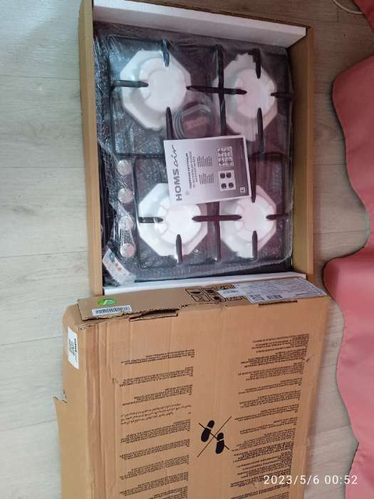 Фотография покупателя товара Варочная поверхность HOMSair HGE643BK, газовая, 4 конфорки, чёрная - Фото 5