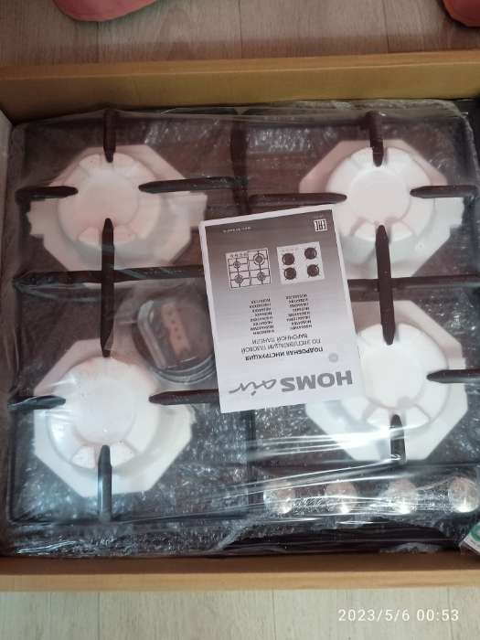 Фотография покупателя товара Варочная поверхность HOMSair HGE643BK, газовая, 4 конфорки, чёрная - Фото 6