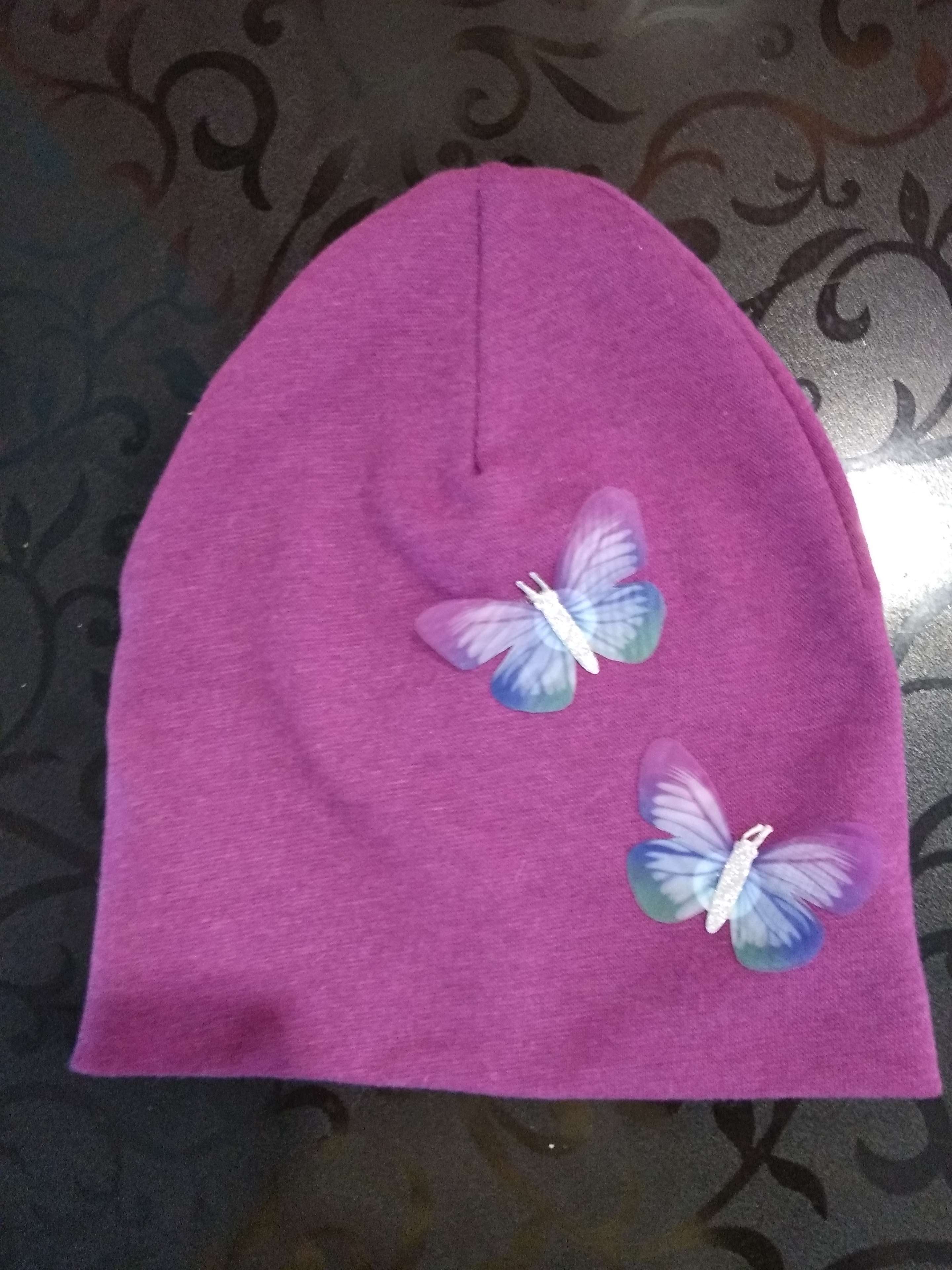 Фотография покупателя товара Шапка для девочки, цвет фиолетовый/бабочки, размер 46-50 - Фото 3