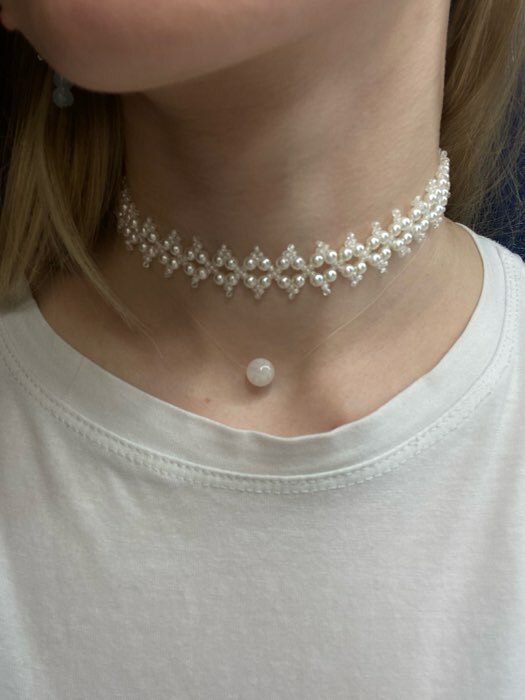 Фотография покупателя товара Чокер «Жемчуг» вышивка, цвет белый в серебре, 30 см - Фото 2