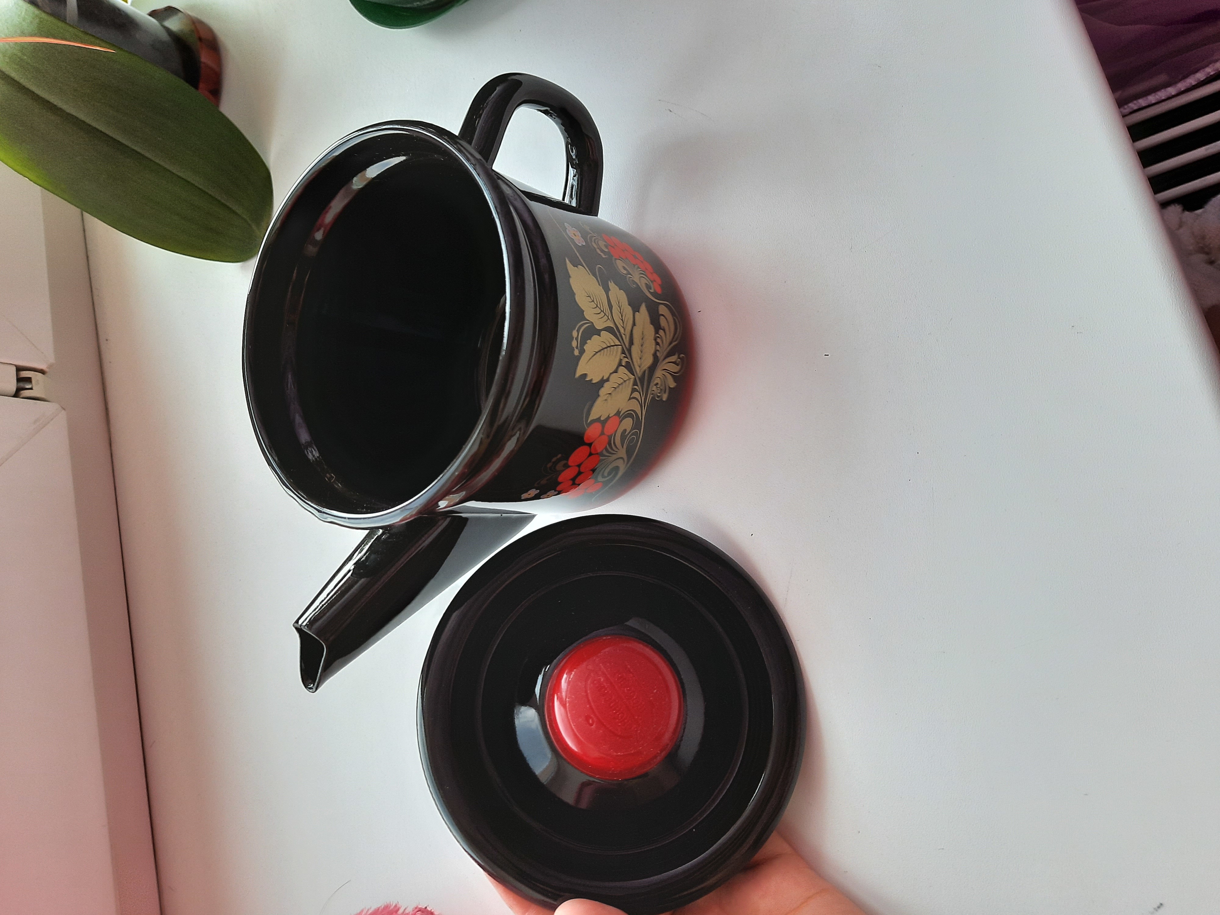 Фотография покупателя товара Чайник заварочный, 1 л, фиксированная ручка, индукция, цвет красно-чёрный, рисунок МИКС