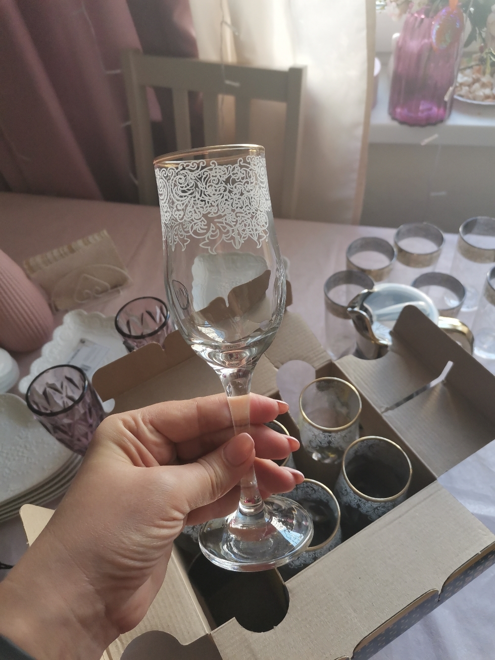Фотография покупателя товара Набор бокалов для шампанского «Боярский», стеклянный, 200 мл, 6 шт - Фото 2