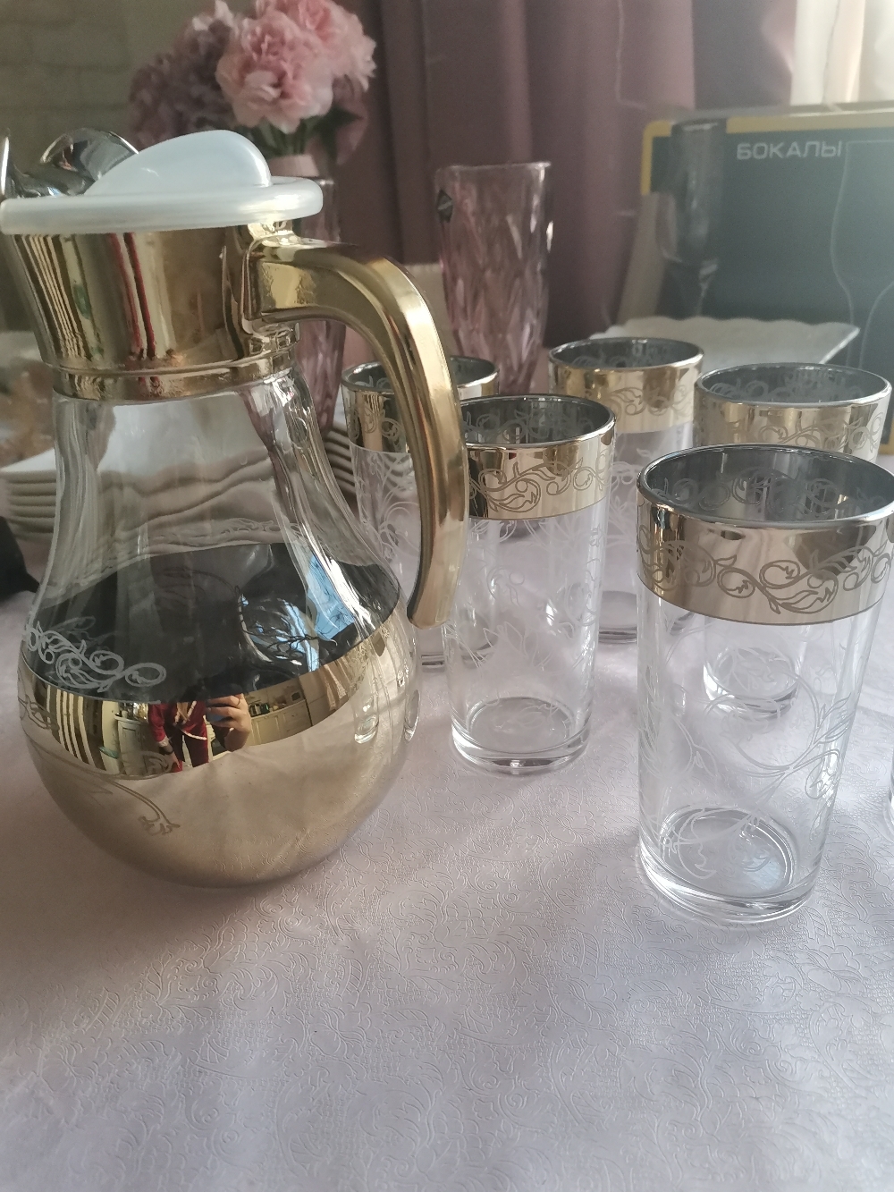 Фотография покупателя товара Набор питьевой «Флора», 7 предметов: кувшин 1 л, стакан 230 мл, с гравировкой и напылением, 6 шт, микс - Фото 2