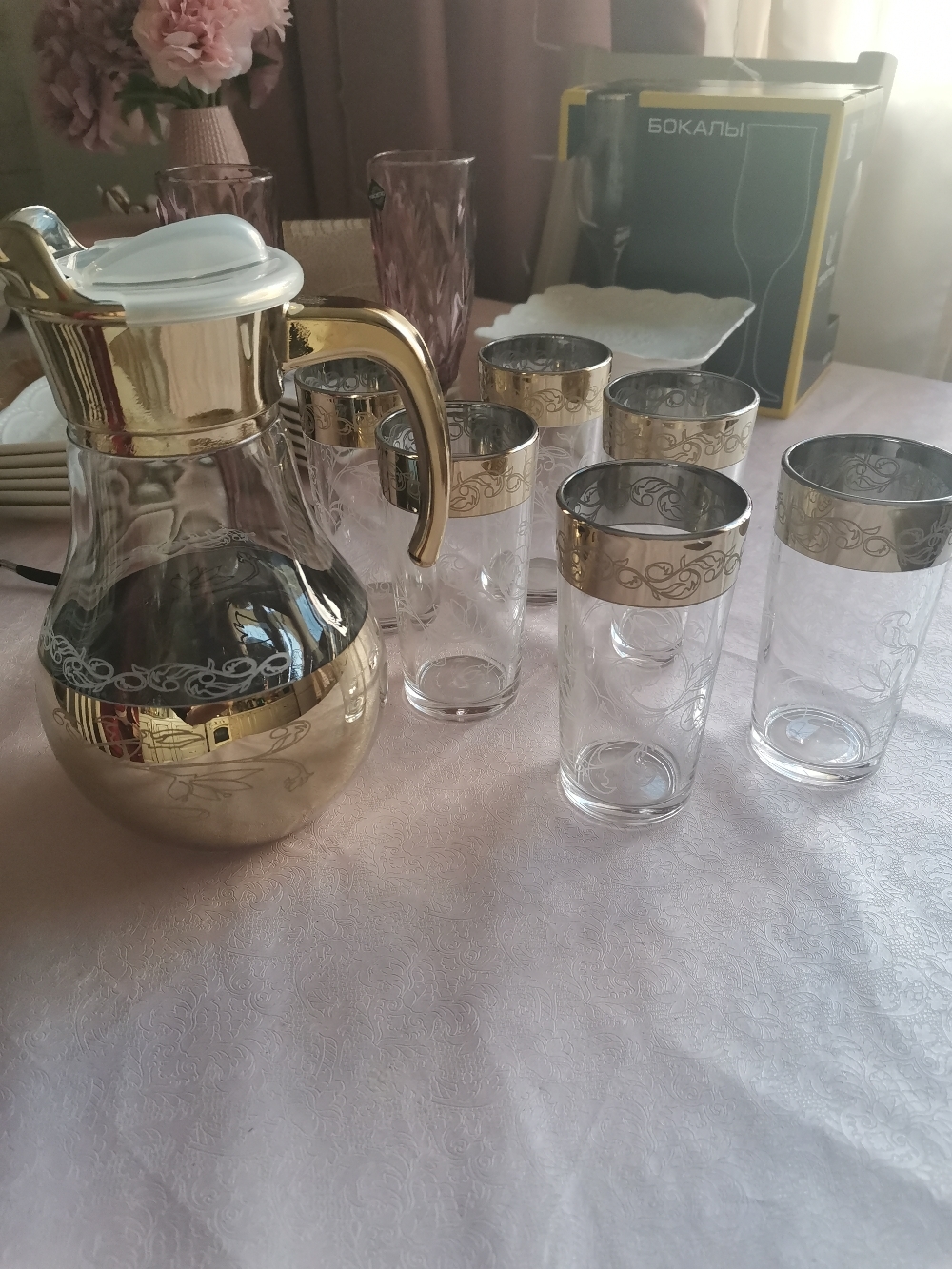 Фотография покупателя товара Набор питьевой «Флора», 7 предметов: кувшин 1 л, стакан 230 мл, с гравировкой и напылением, 6 шт, микс - Фото 4