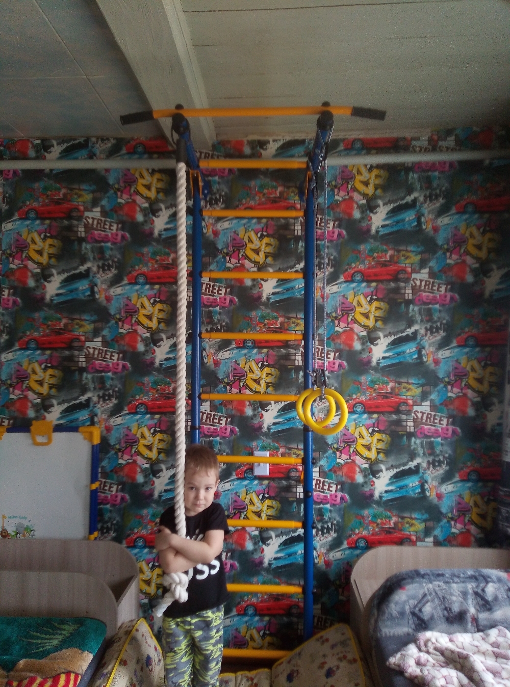 Фотография покупателя товара Детский спортивный комплекс Юный Атлет «Пристенный-Лайт», 750 × 900 × 2200 мм, цвет синий