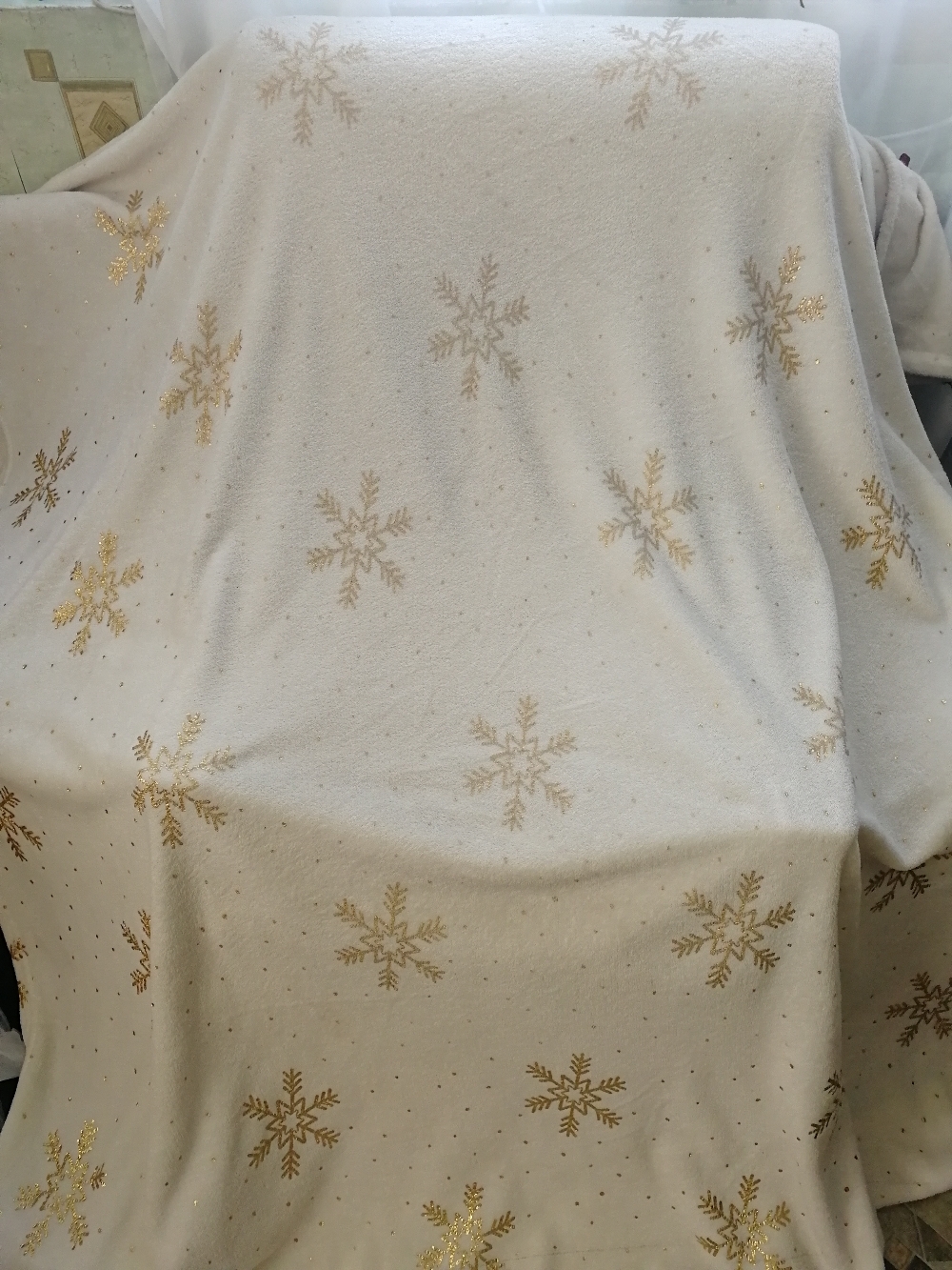 Фотография покупателя товара Плед Этель «Золотые снежинки», белый, 180х200 см, корал-флис - Фото 5