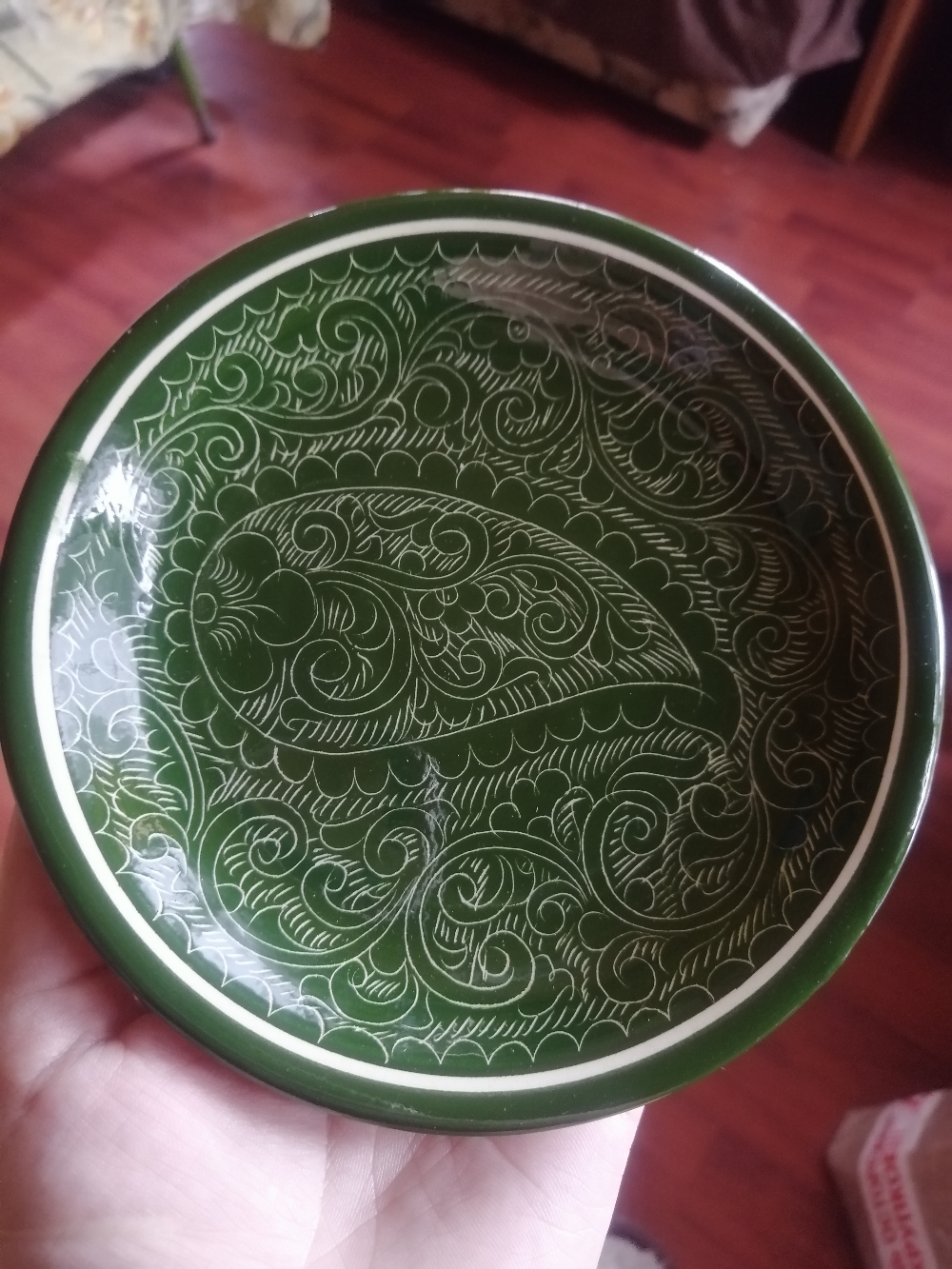 Фотография покупателя товара Тарелка Риштанская Керамика "Узоры", зелёная, плоская, 15 см - Фото 2