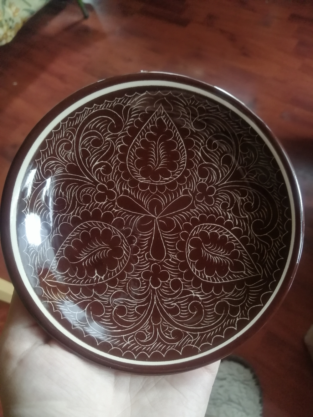 Фотография покупателя товара Тарелка Риштанская Керамика "Узоры", коричневая, плоская, 15 см - Фото 6
