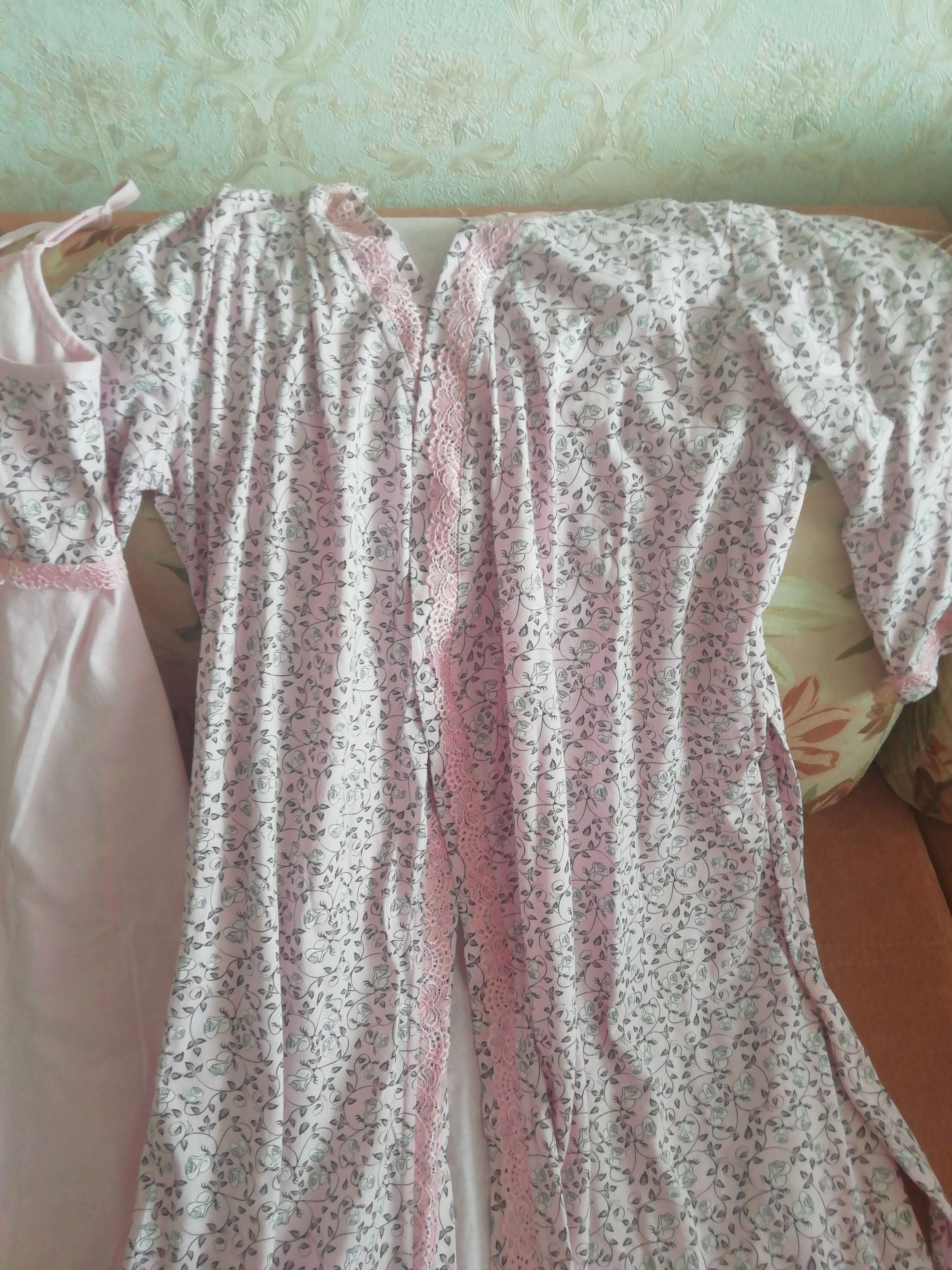 Фотография покупателя товара Комплект для беременных и кормящих (сорочка, халат) цвет розовый, принт МИКС, размер 44 - Фото 5