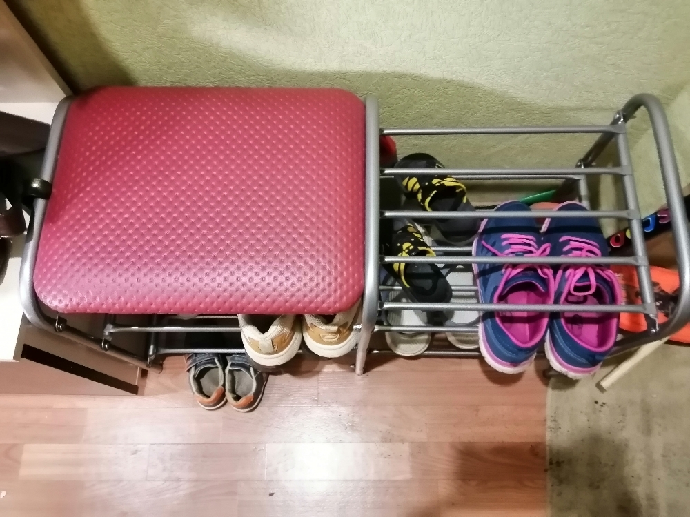 Фотография покупателя товара Этажерка для обуви с сиденьем и ящиком «Люкс», 3 яруса, 79×33×50 см, цвет красный/серебро - Фото 3