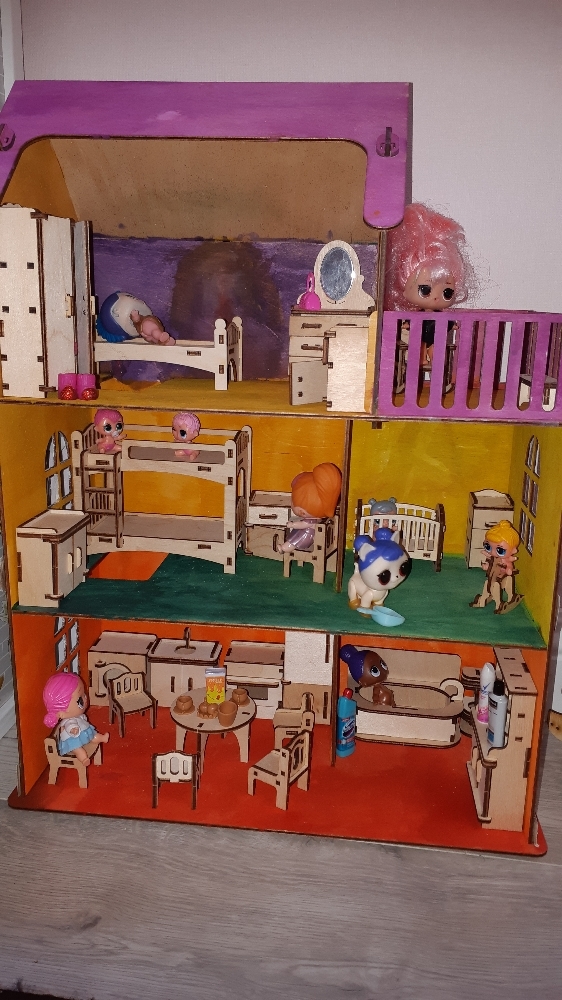 Фотография покупателя товара Набор деревянной мебели для кукол «Детская», 6 предметов, конструктор - Фото 7