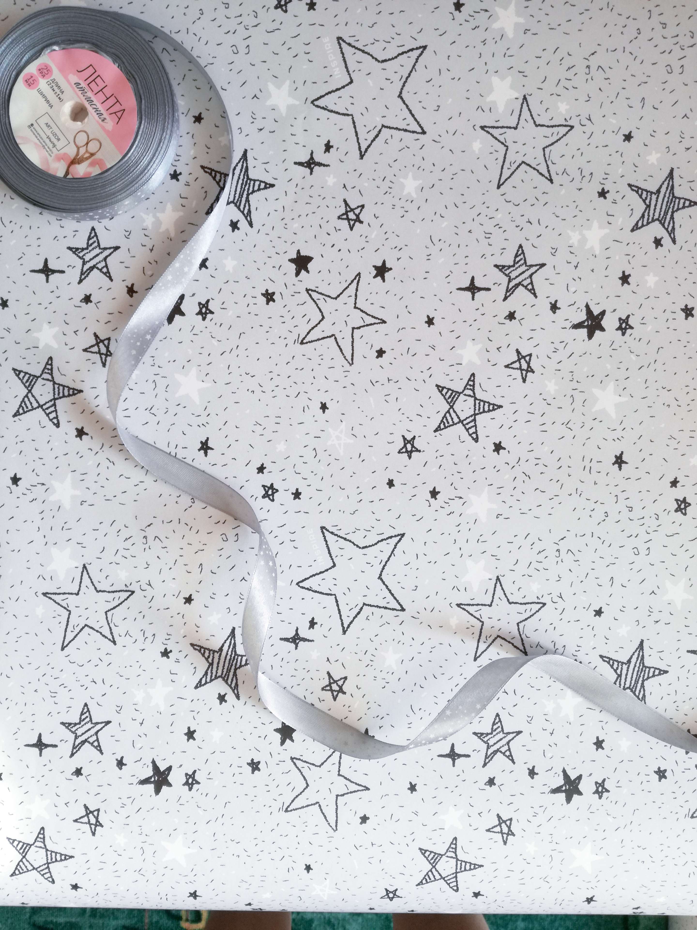 Фотография покупателя товара Лента атласная «Звёзды», 15 мм × 23 ± 1 м, цвет серый №059