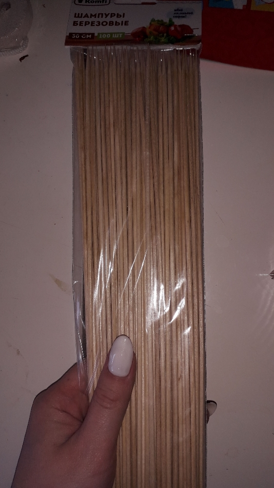 Фотография покупателя товара Шампур деревянный Komfi, 30×0,3 см, берёза, по 100 шт - Фото 1