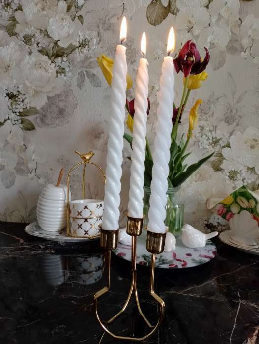 Фотография покупателя товара Подсвечник металл на 3 свечи "Равновесие" золото 15х10х10 см - Фото 2