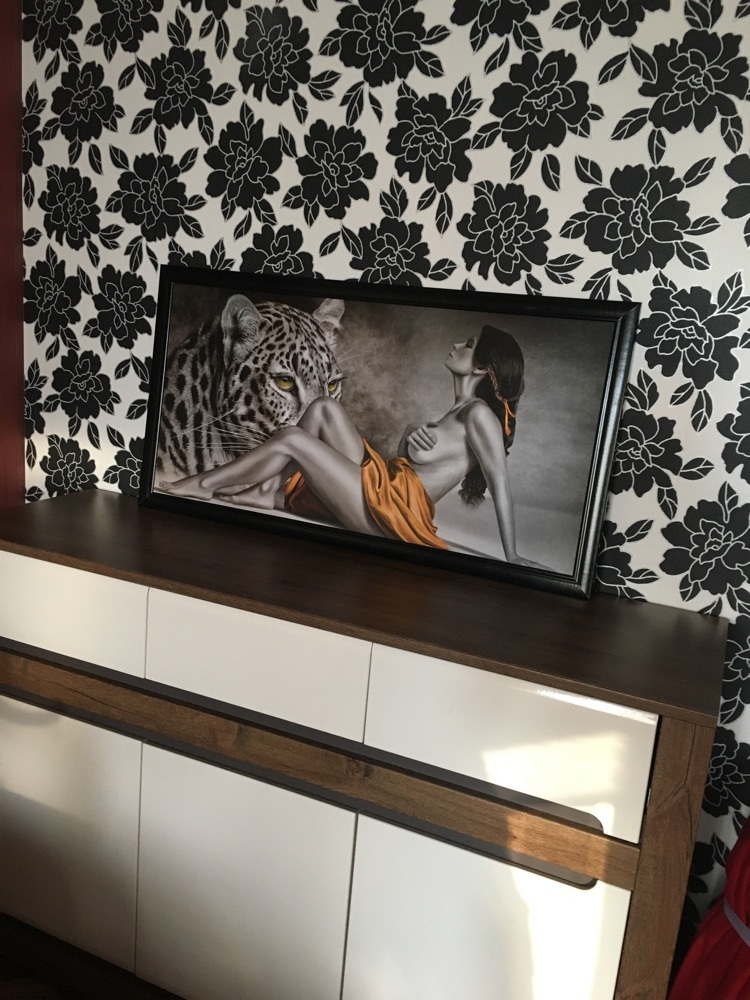 Фотография покупателя товара Картина "Девушка и леопард" 56х106см рамка микс - Фото 1