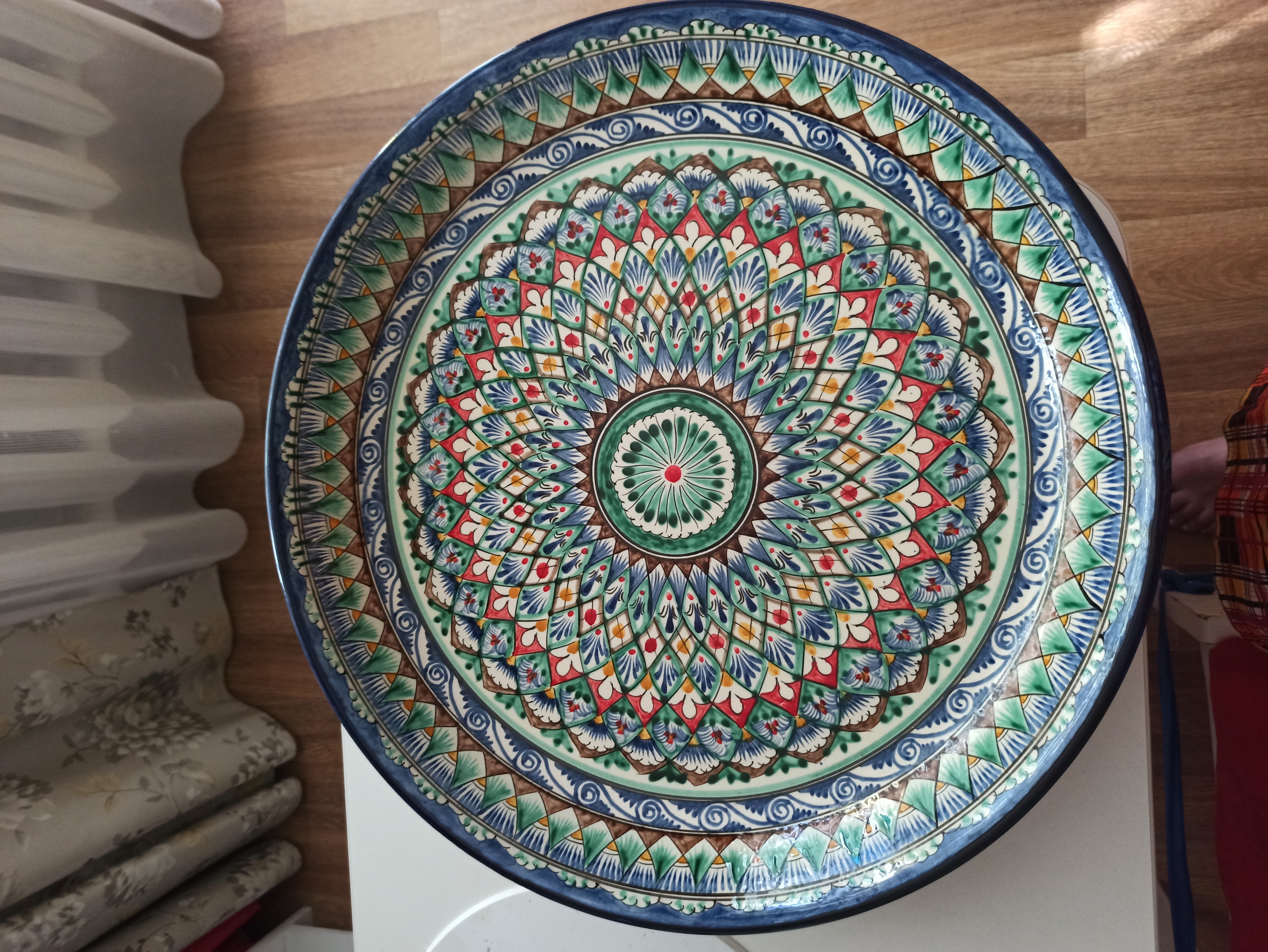 Фотография покупателя товара Ляган узбекский Риштанская керамика «Узоры», для плова, d=46 см, синий МИКС - Фото 4