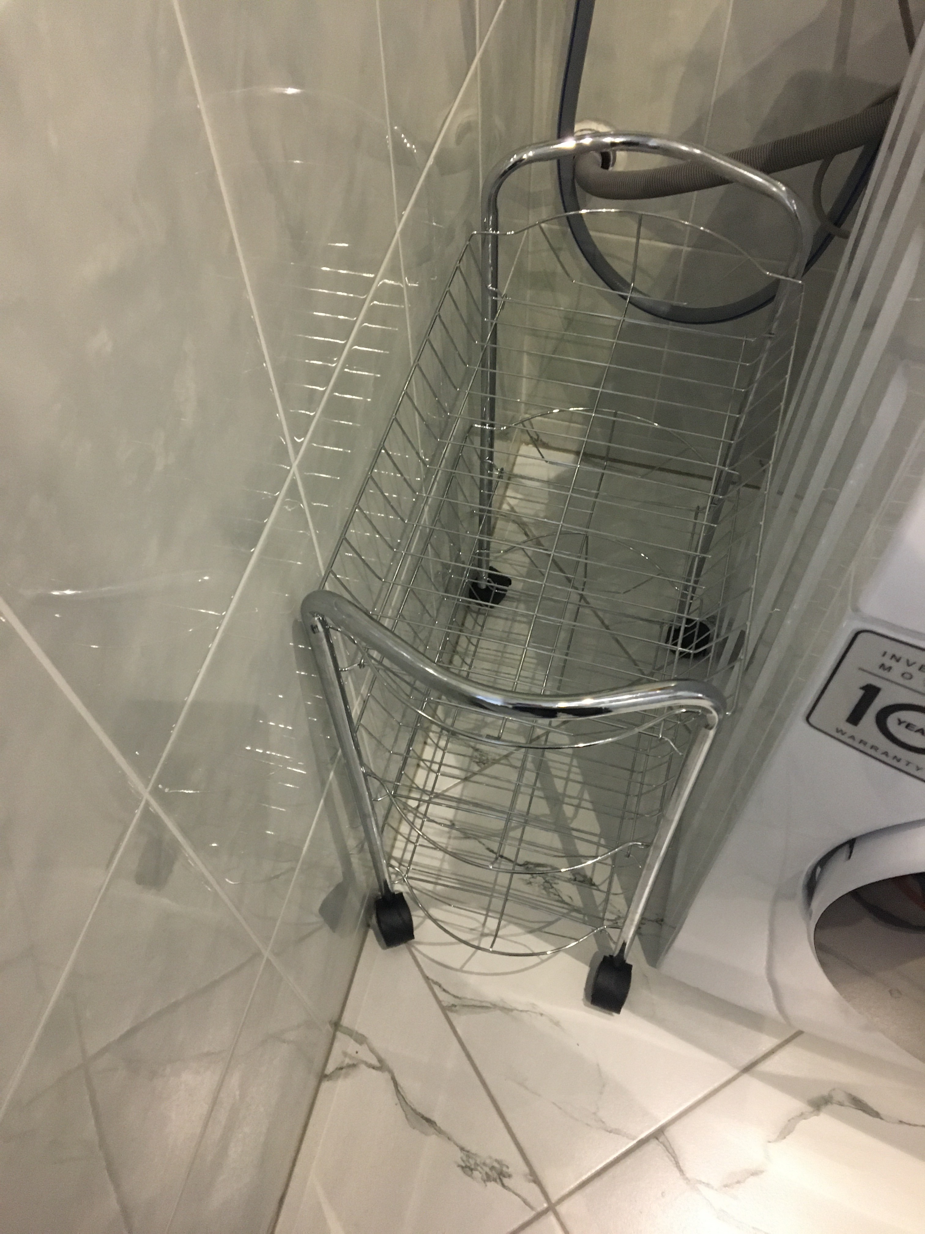 Фотография покупателя товара Этажерка напольная 3-х секционная, на колёсиках, 50×26.5×63 см, хром - Фото 2