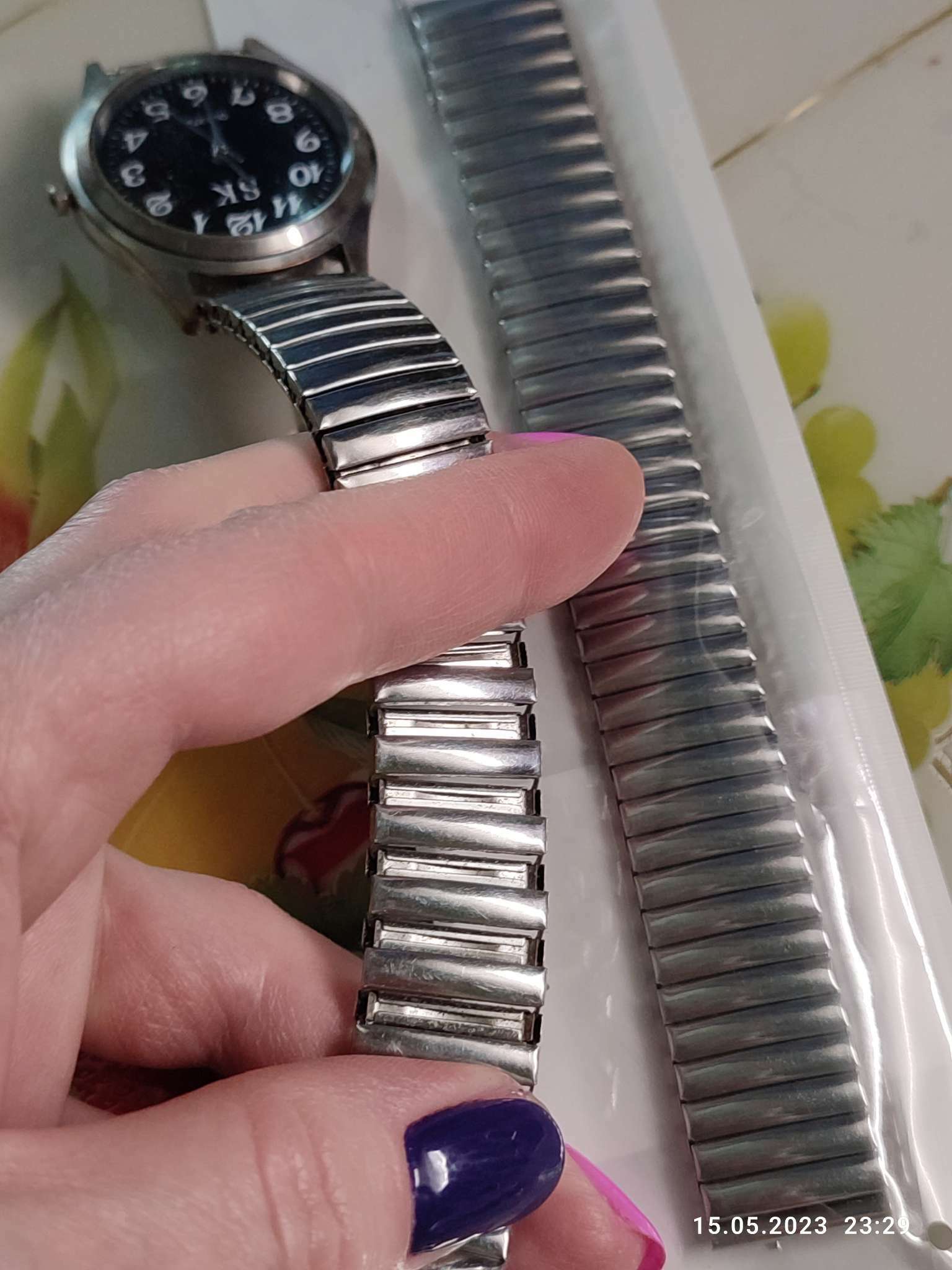 Фотография покупателя товара Ремешок для часов «Соломон», 18 мм, металл, длина 15.5-26 см, серебристый - Фото 2