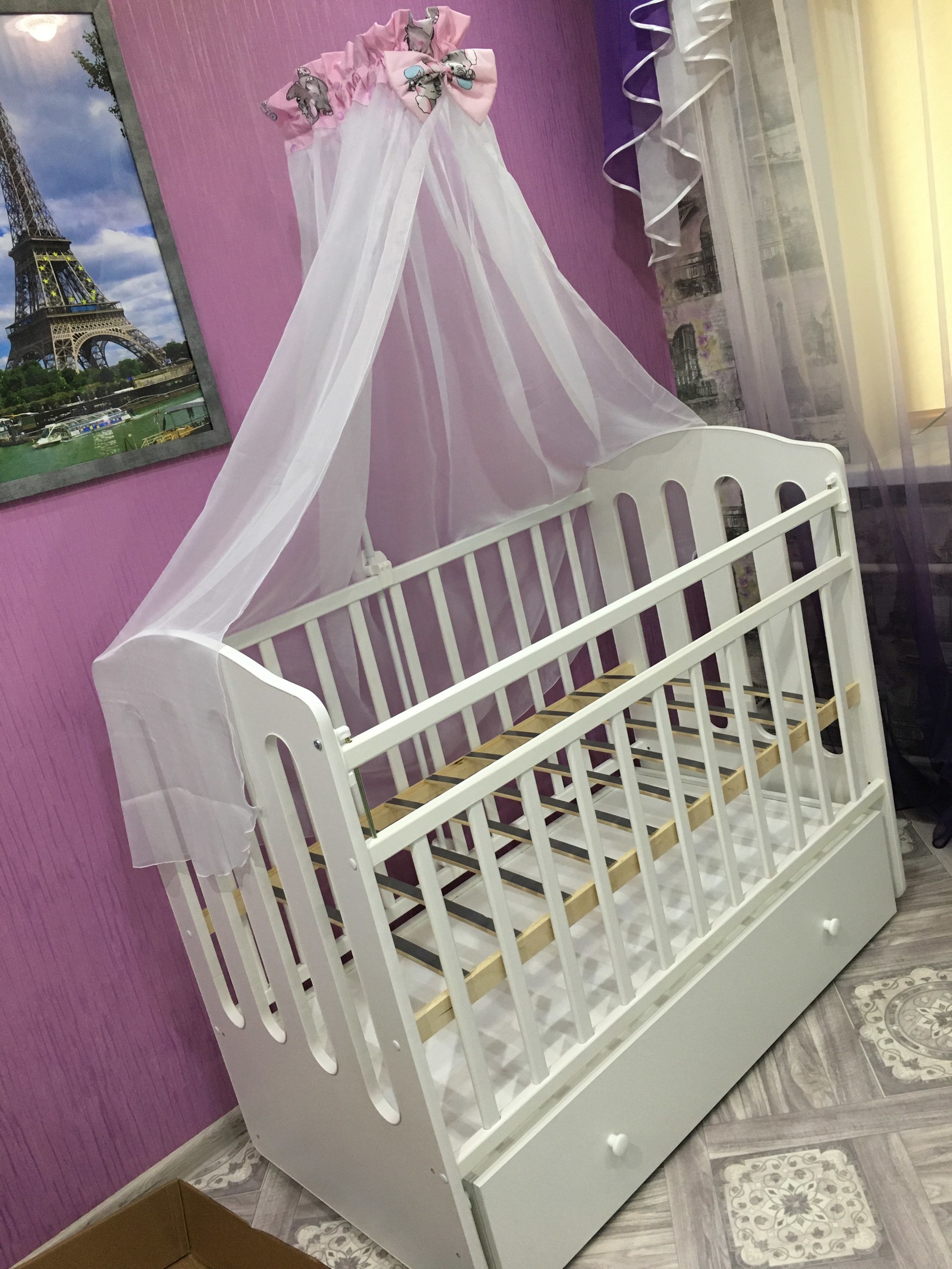 Фотография покупателя товара Детская кроватка «Чудо» на маятнике, с ящиком, цвет белый - Фото 10