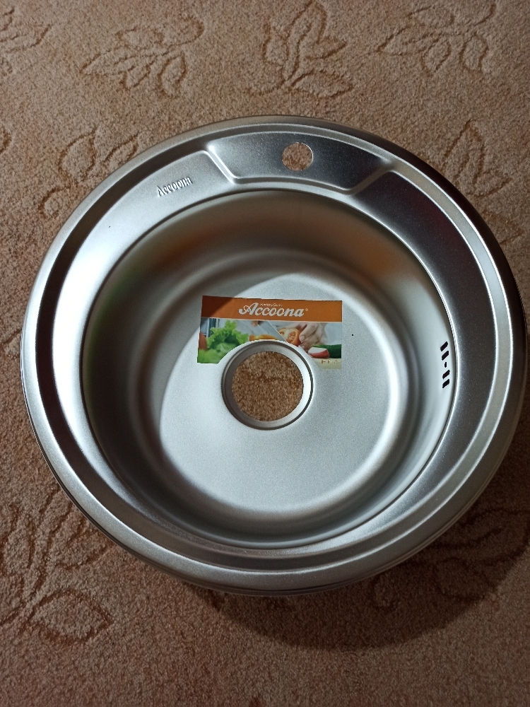 Фотография покупателя товара Мойка кухонная Accoona AD4949, врезная, круглая, толщина 0.6 мм, 490х165 мм, матовая