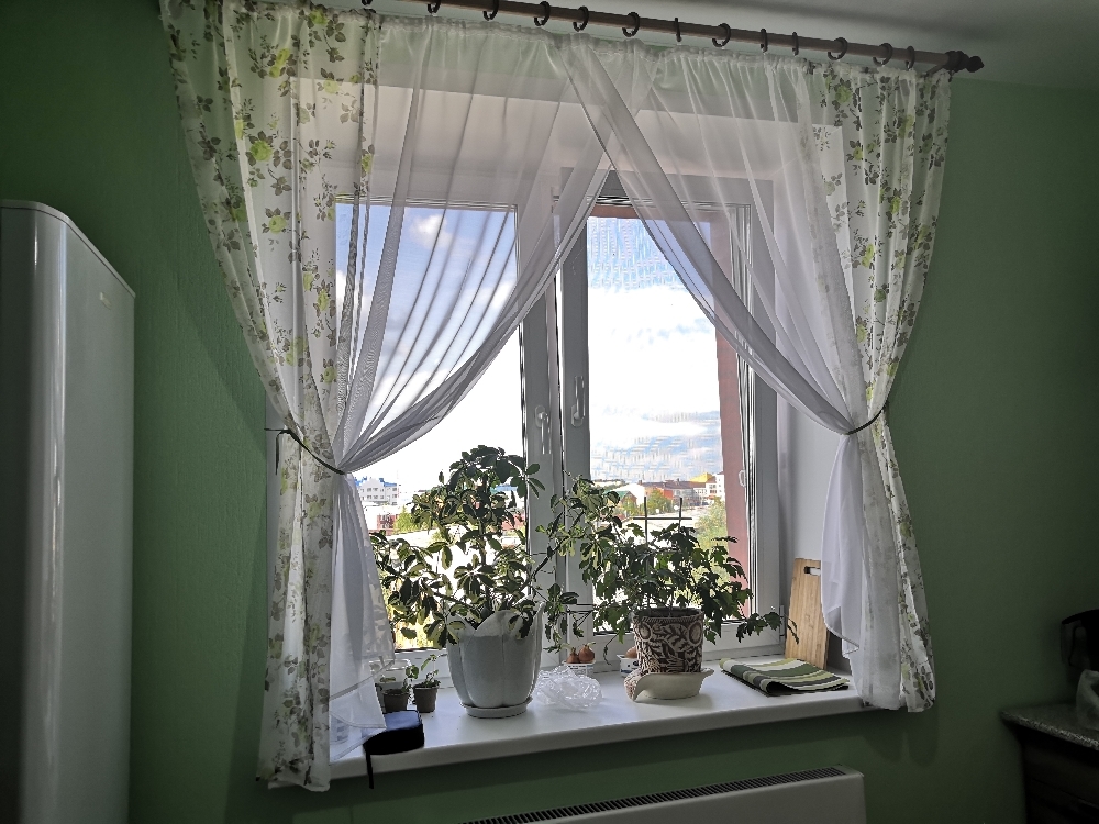 Фотография покупателя товара Комплект штор для кухни Witerra Акварель 280х160см, зеленый, пэ100%