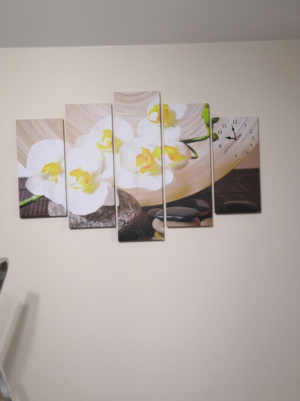 Фотография покупателя товара Часы настенные модульные «Камни и белые орхидеи», 80 × 140 см - Фото 1