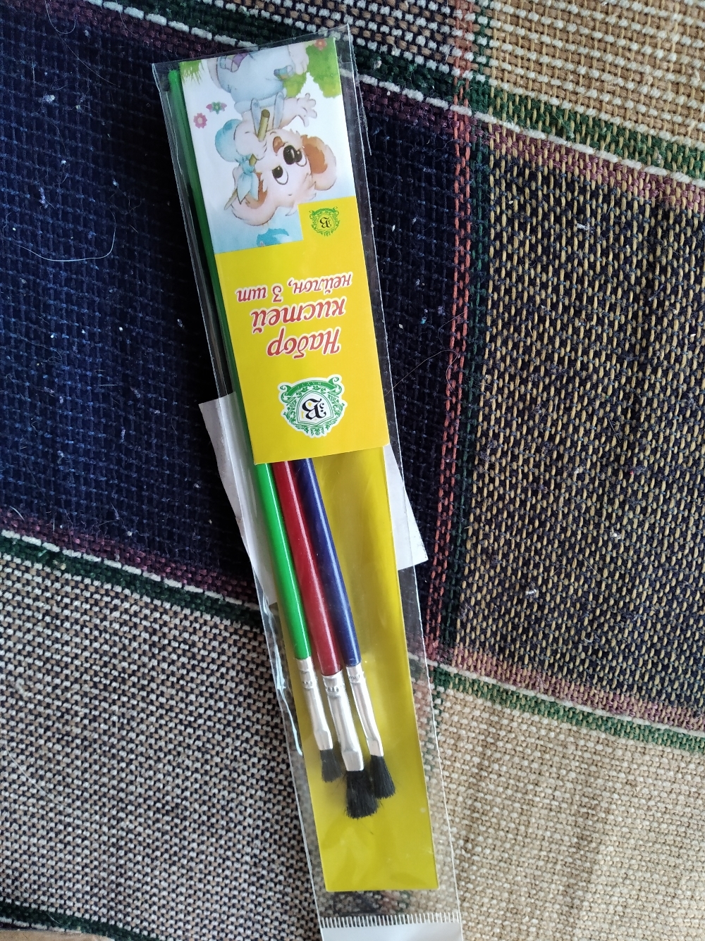 Фотография покупателя товара Набор кистей нейлон, 3 штуки, плоские, с пластиковыми, цветными ручками - Фото 2