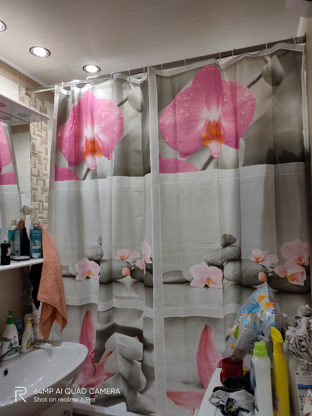 Фотография покупателя товара Штора для ванны Доляна «Камни и орхидея», 180×180 см, EVA - Фото 3