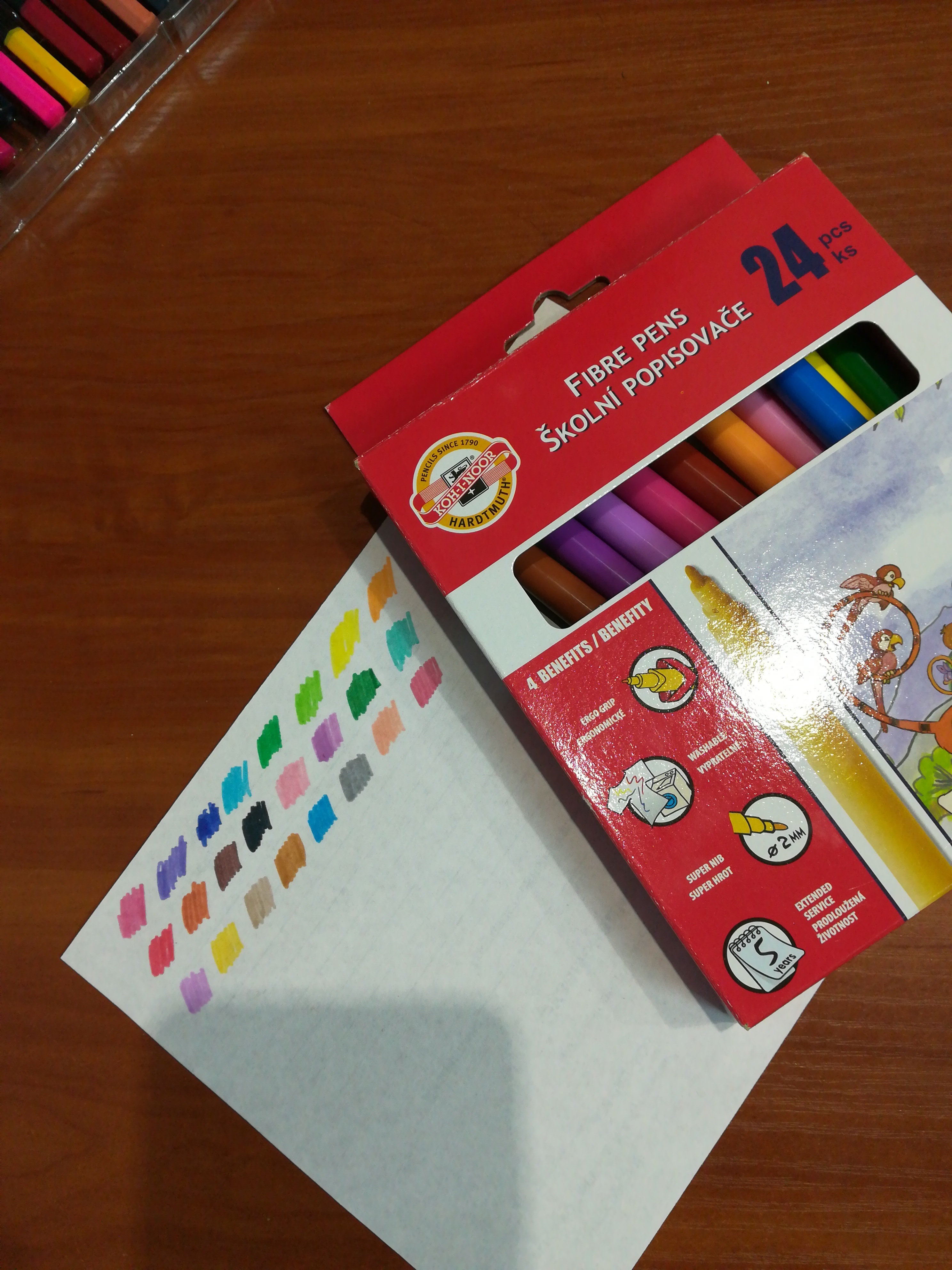 Фотография покупателя товара Фломастеры 24 цвета Koh-I-Noor 1002/24 смываемые трёхгранные, картонная упаковка, европодвес - Фото 1