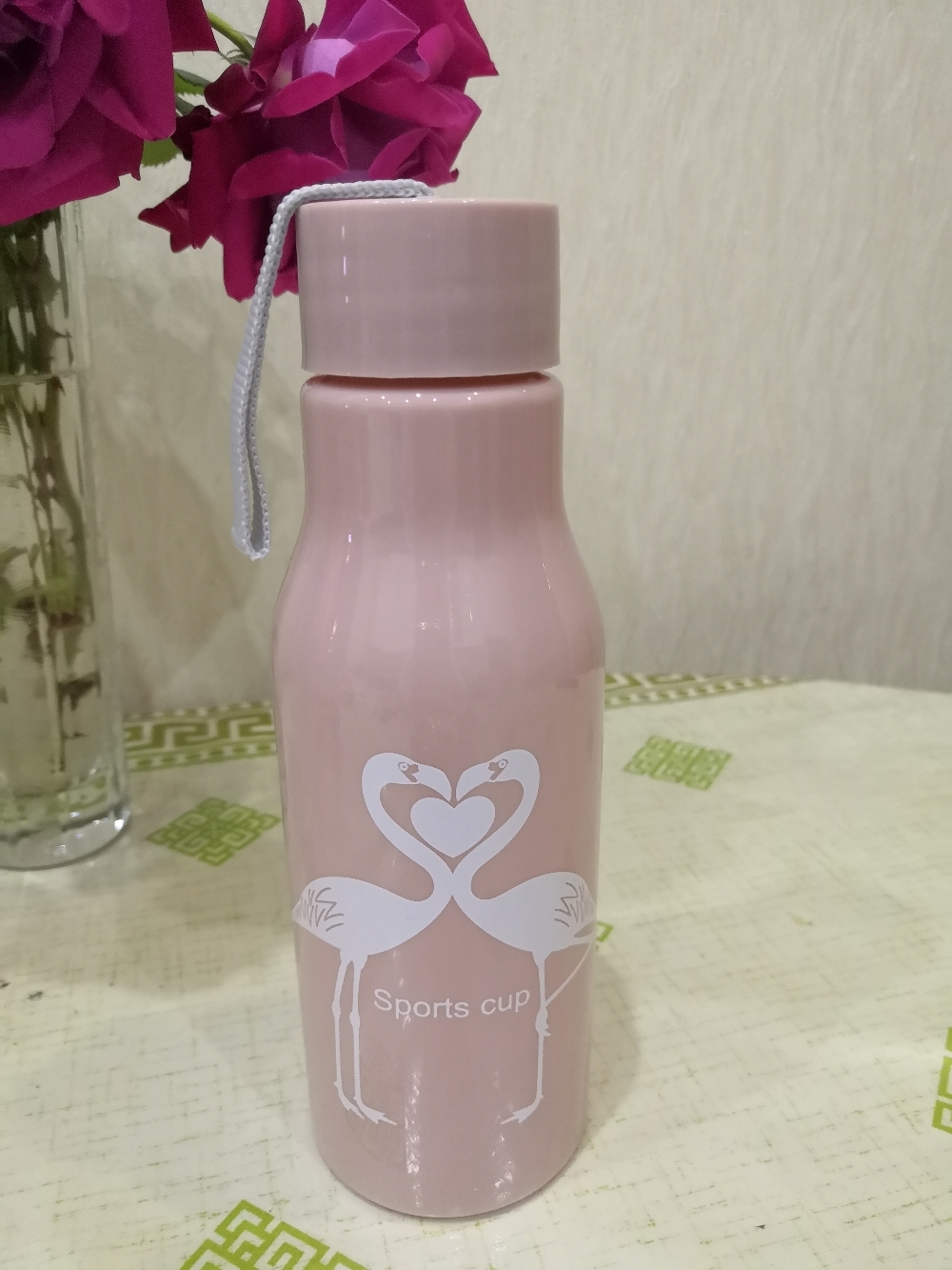 Фотография покупателя товара Бутылка для воды пластиковая «Фламинго», 450 мл, цвет МИКС - Фото 7