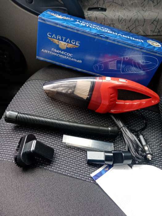 Фотография покупателя товара Пылесос автомобильный Cartage CYCLONE TURBO 100 Вт, 12 В, 5 насадок, красный