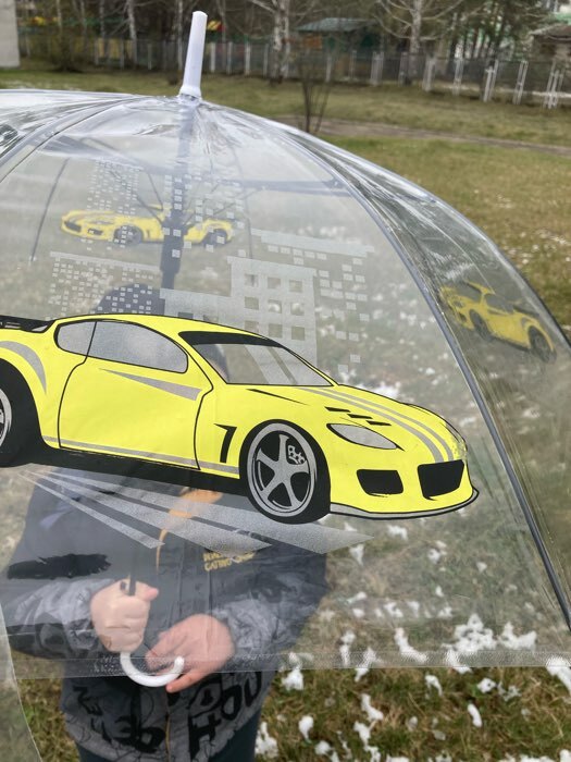 Фотография покупателя товара Зонт детский «Жёлтая машина»‎ полуавтомат прозрачный, d=90см