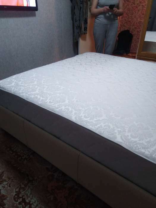Фотография покупателя товара Кровать «Атриум» с ПМ, 140×200 см, экокожа, цвет ванильное суфле - Фото 2